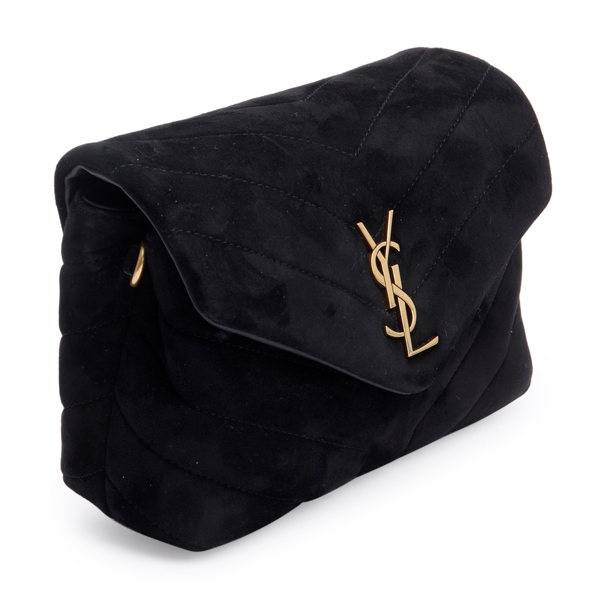 Saint Laurent Black Suede Monogram Matelasse Toy Loulou Crossbody Bag w/ Box