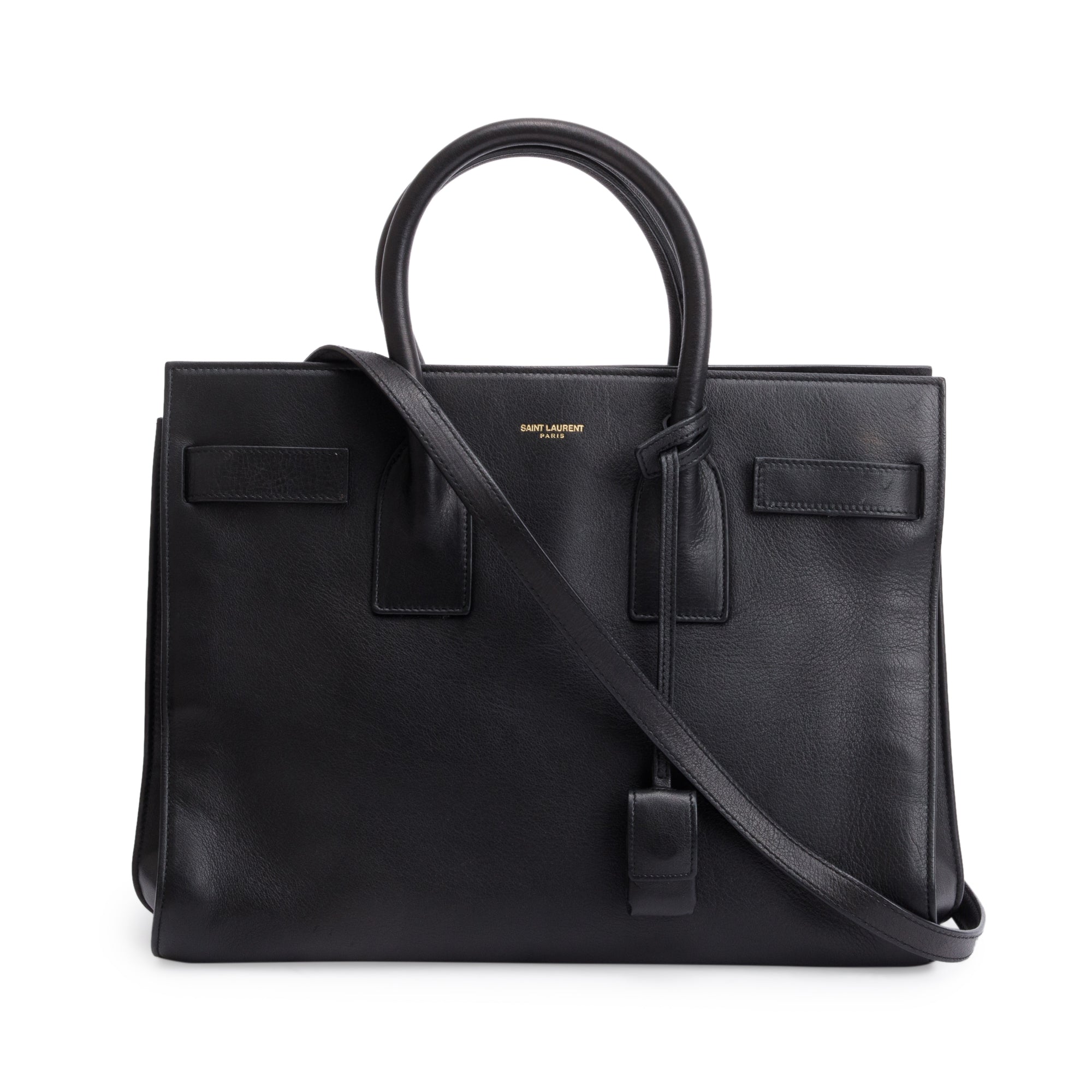 Saint Laurent Black Supple Grained Leather Small Sac De Jour w/ Strap