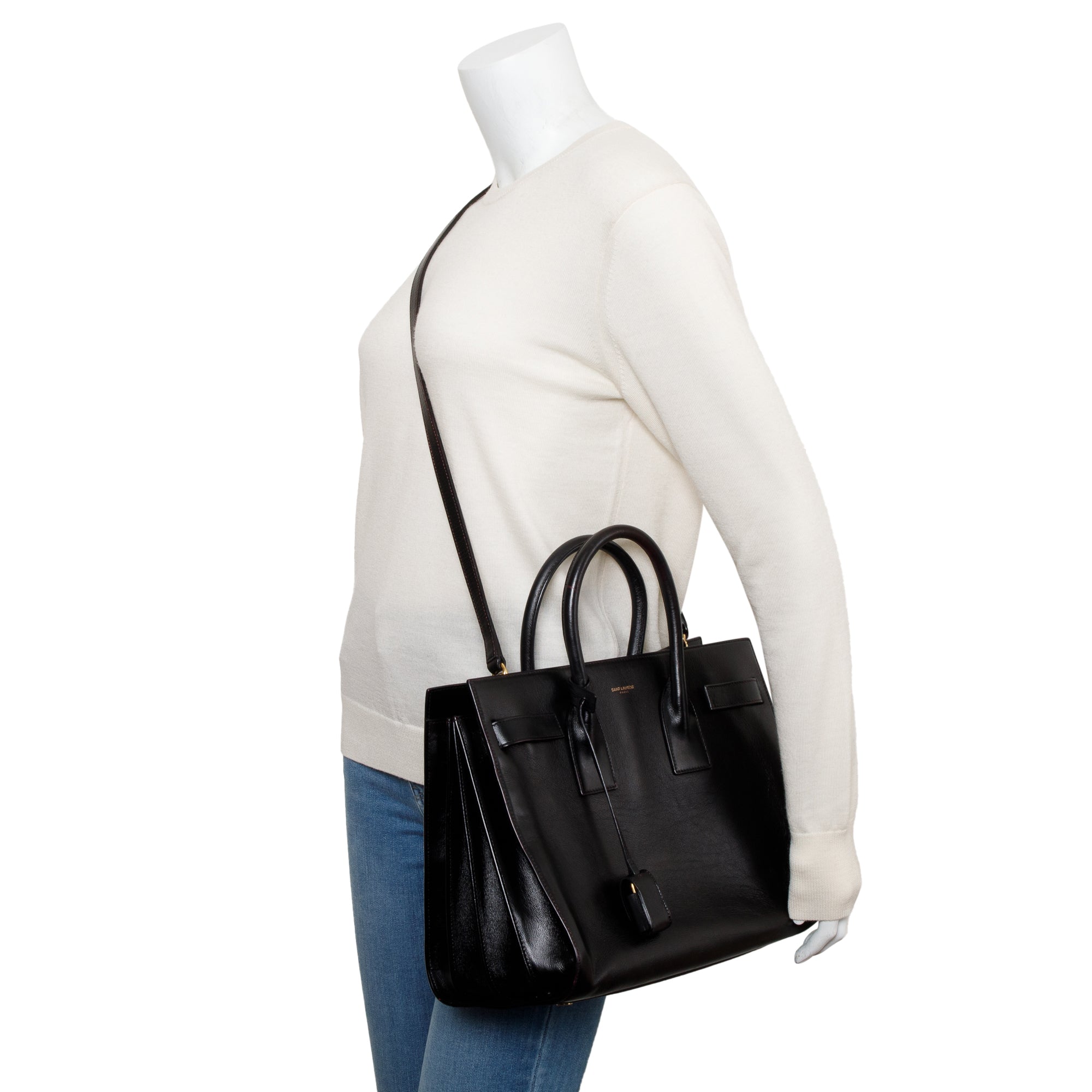 Saint Laurent Black Supple Leather Small Sac De Jour w/ Strap