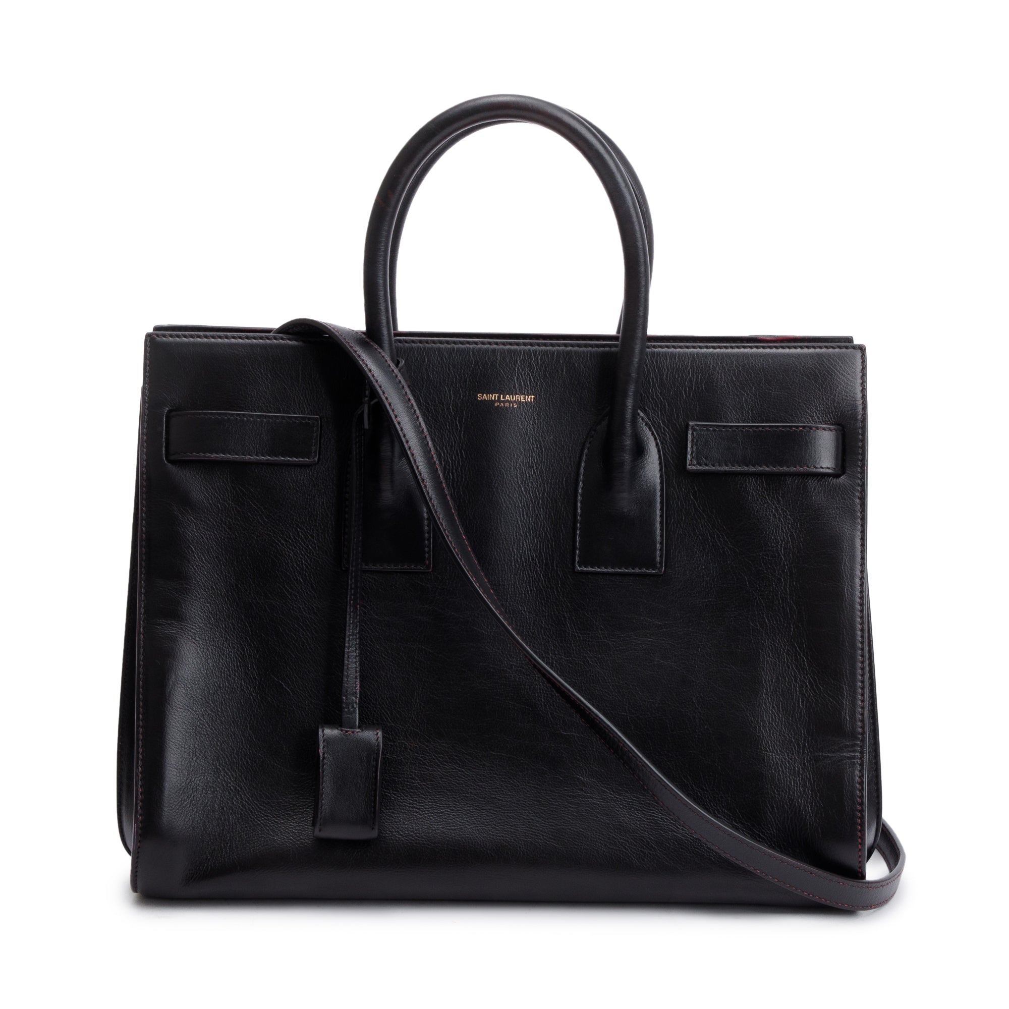 Saint Laurent Black Supple Leather Small Sac De Jour w/ Strap