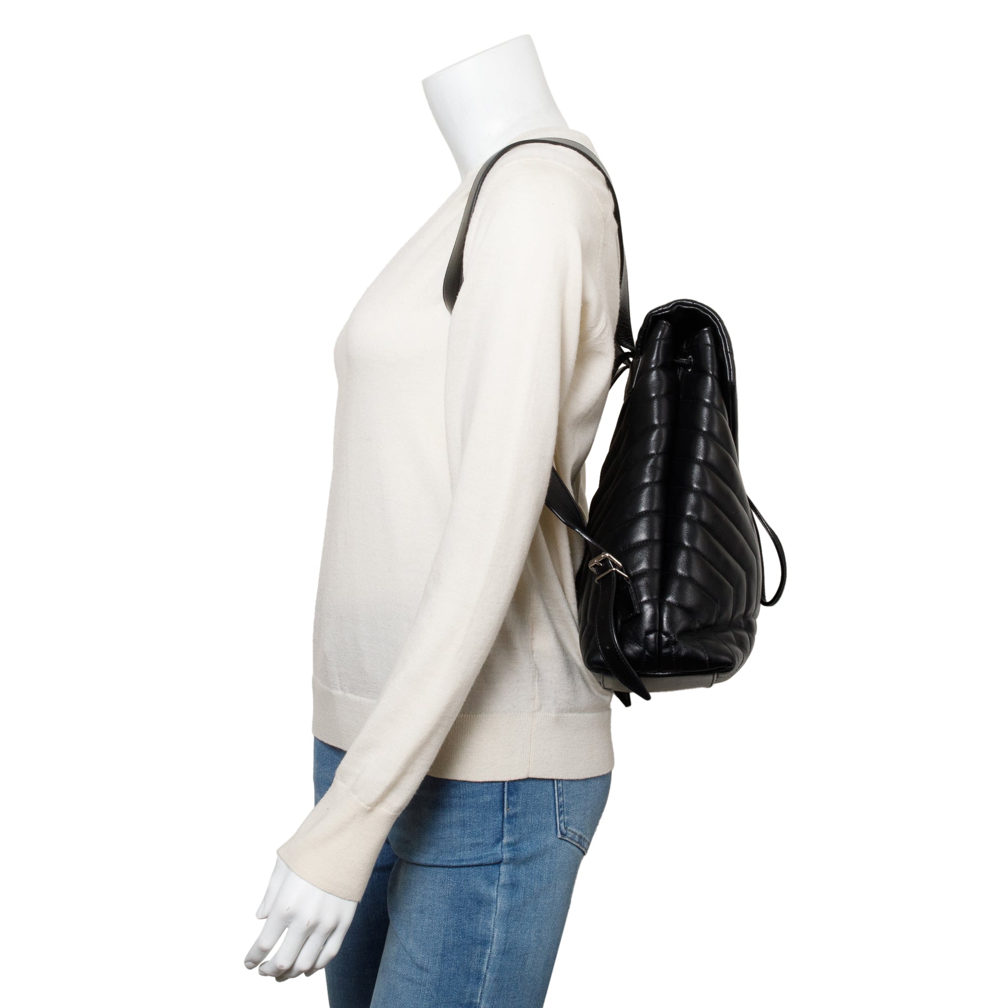 Saint Laurent Black Y Quilted Calfskin Leather Medium Loulou Backpack