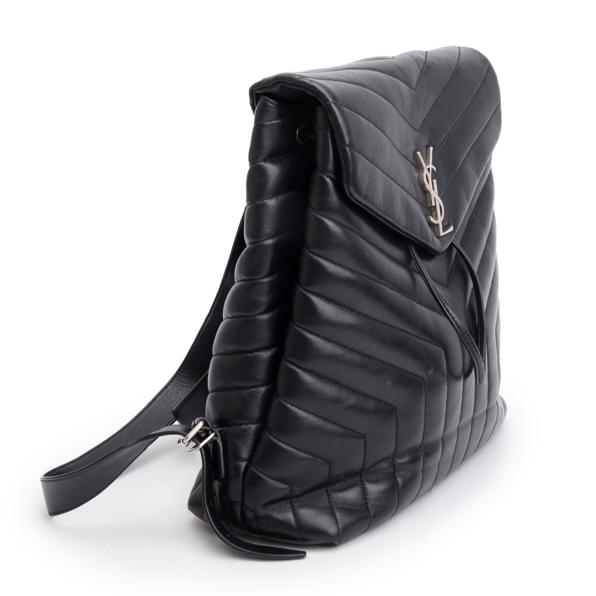 Saint Laurent Black Y Quilted Calfskin Leather Medium Loulou Backpack