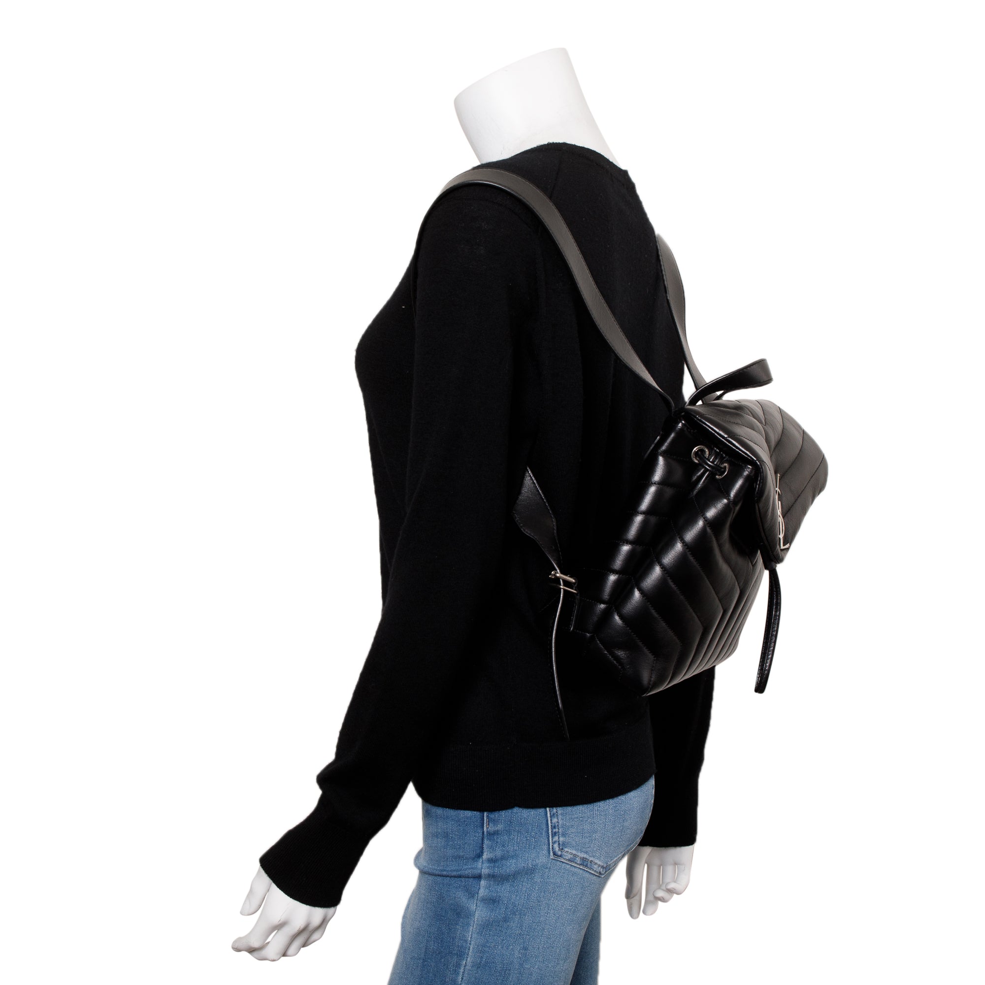 Saint Laurent Black Y Quilted Calfskin Leather Small Loulou Backpack