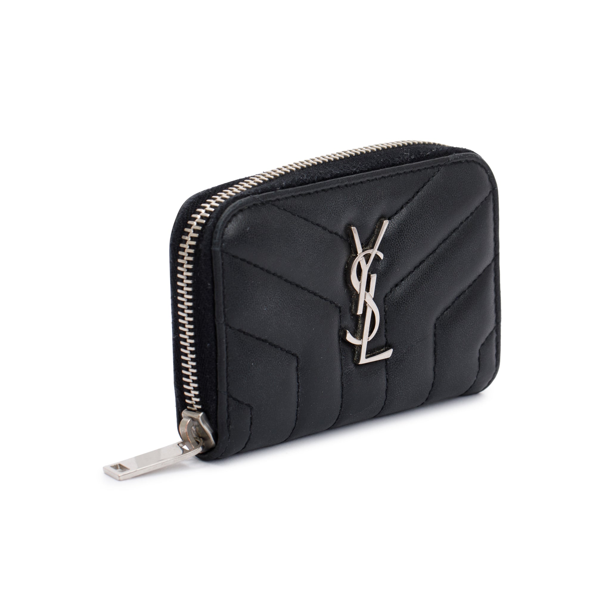 Saint Laurent Black Y Quilted Leather Coin Card Wallet w/ Box