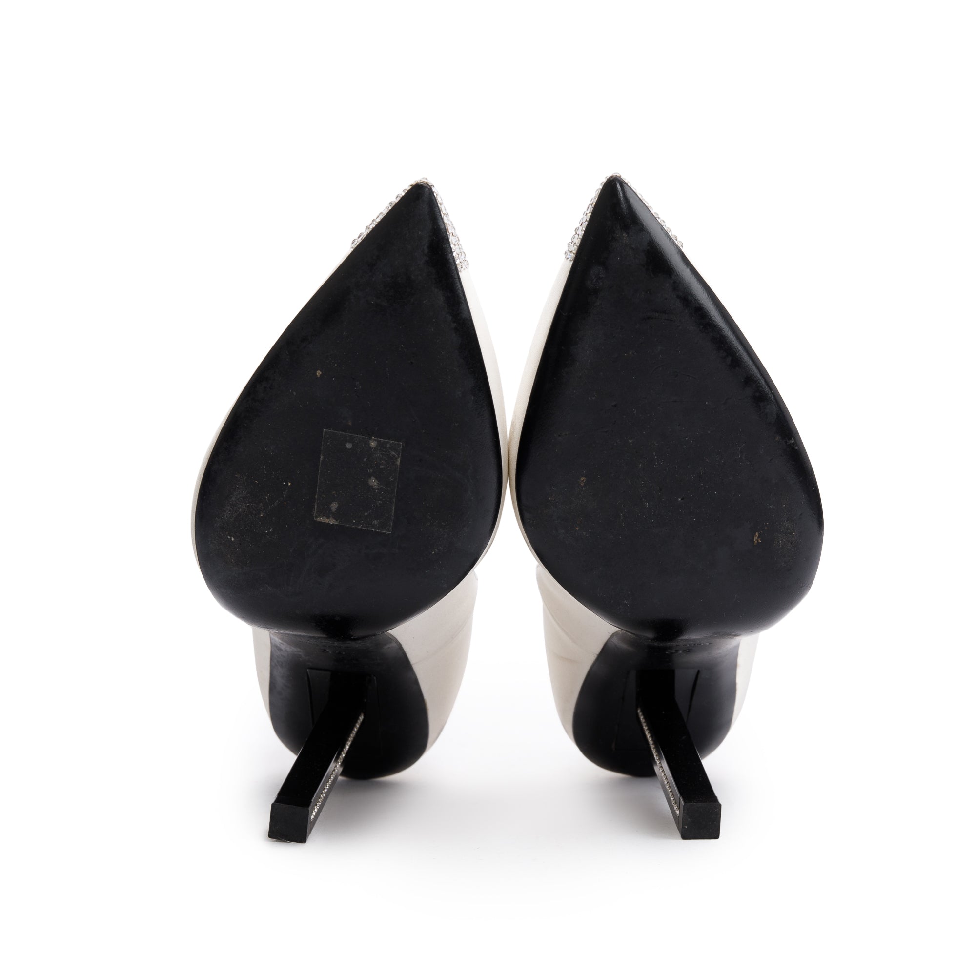 Saint Laurent Blanc Optic Satin Crystal Tower 110 Pumps, Size 36 w/ Box