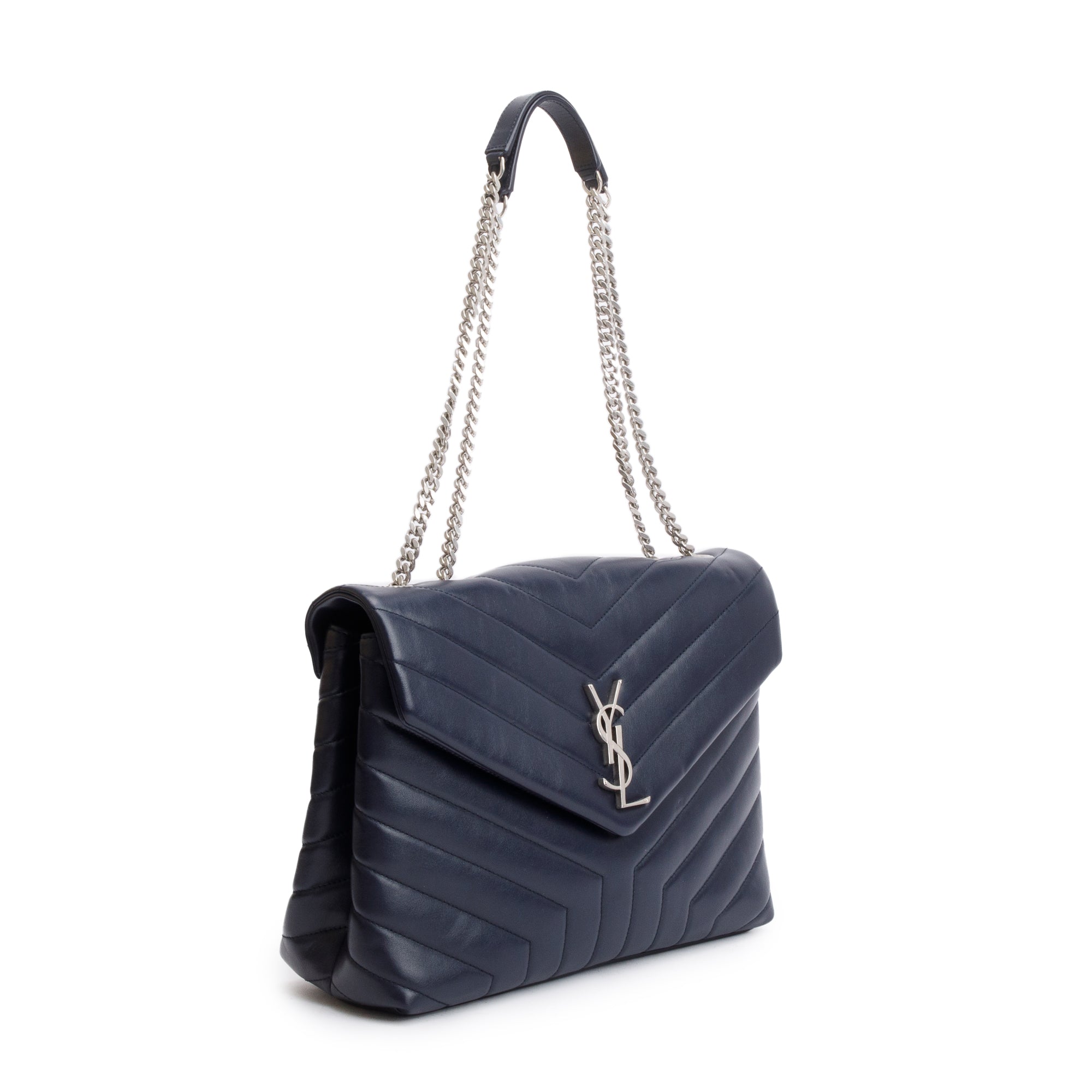 Saint Laurent Blue Quilted Leather Medium Loulou Monogram Shoulder Bag