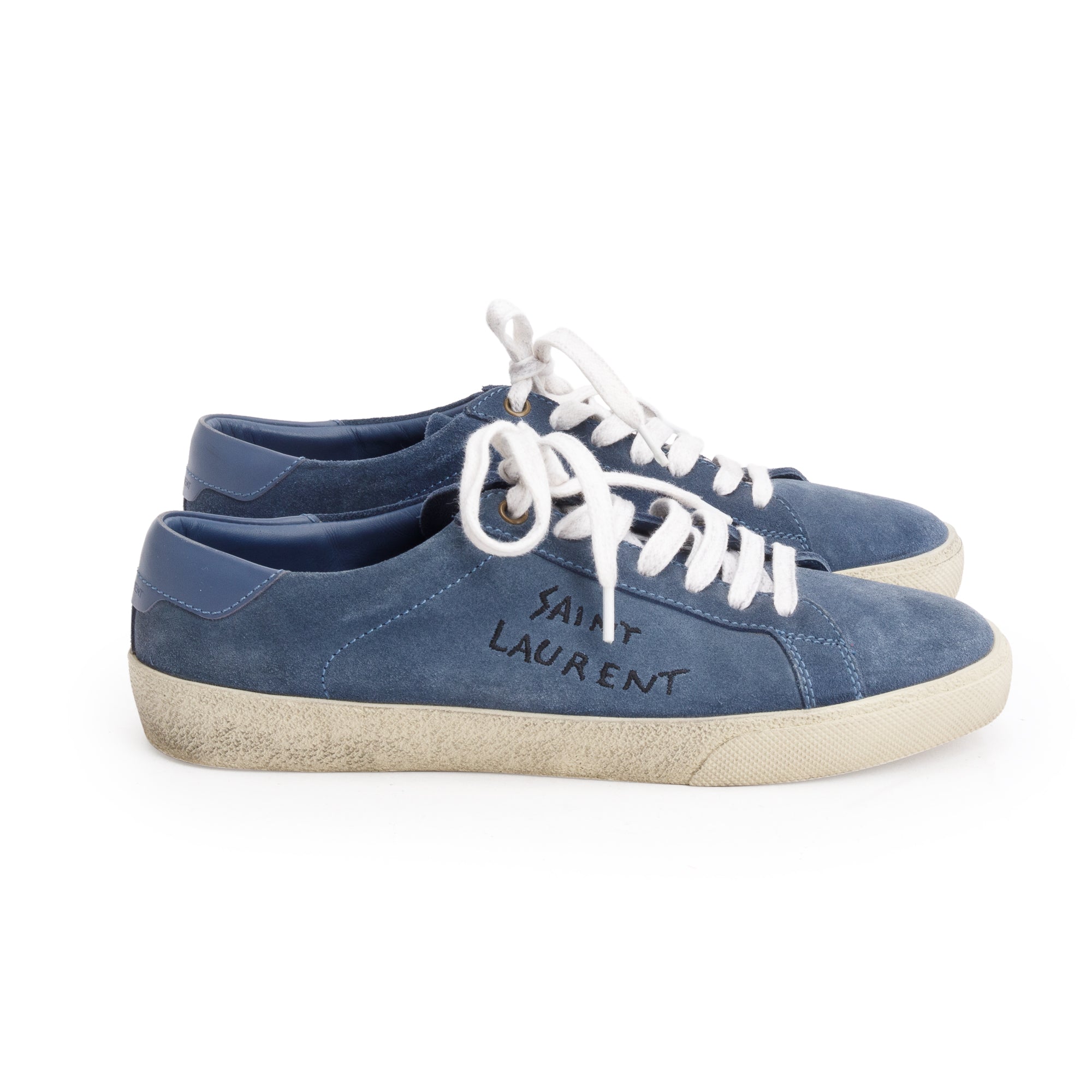 Saint Laurent Blue Suede Court Classic SL-06 Embroidered Sneakers, Size 39.5