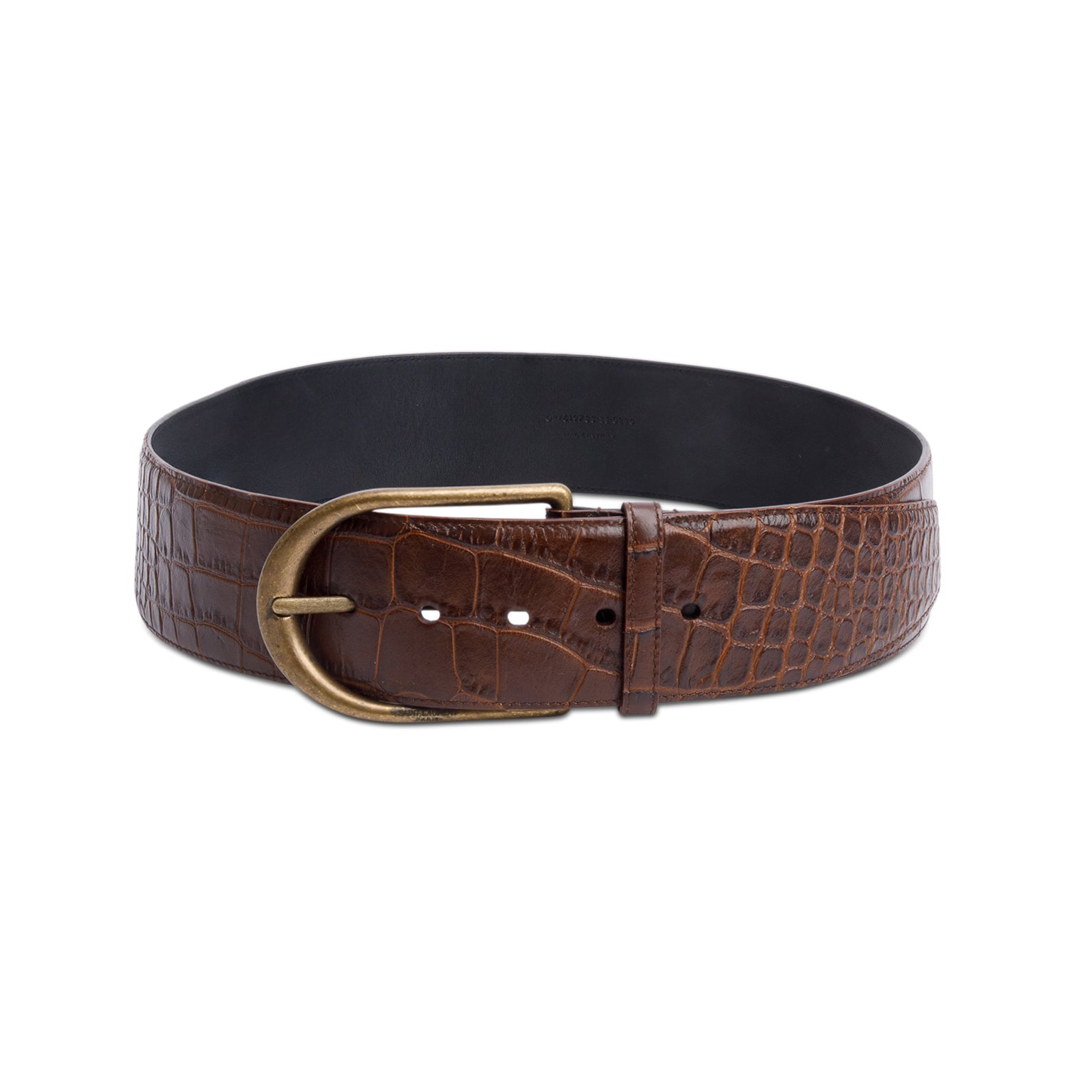Saint Laurent Brown Croc-Embossed Leather Crescent Moon Buckle Extra Wide Belt 85