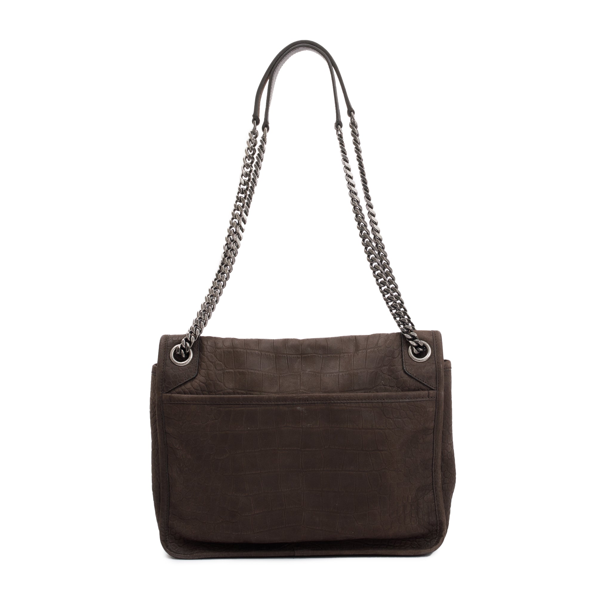 Saint Laurent Brown Crocodile Embossed Nubuck Medium Niki Shoulder Bag