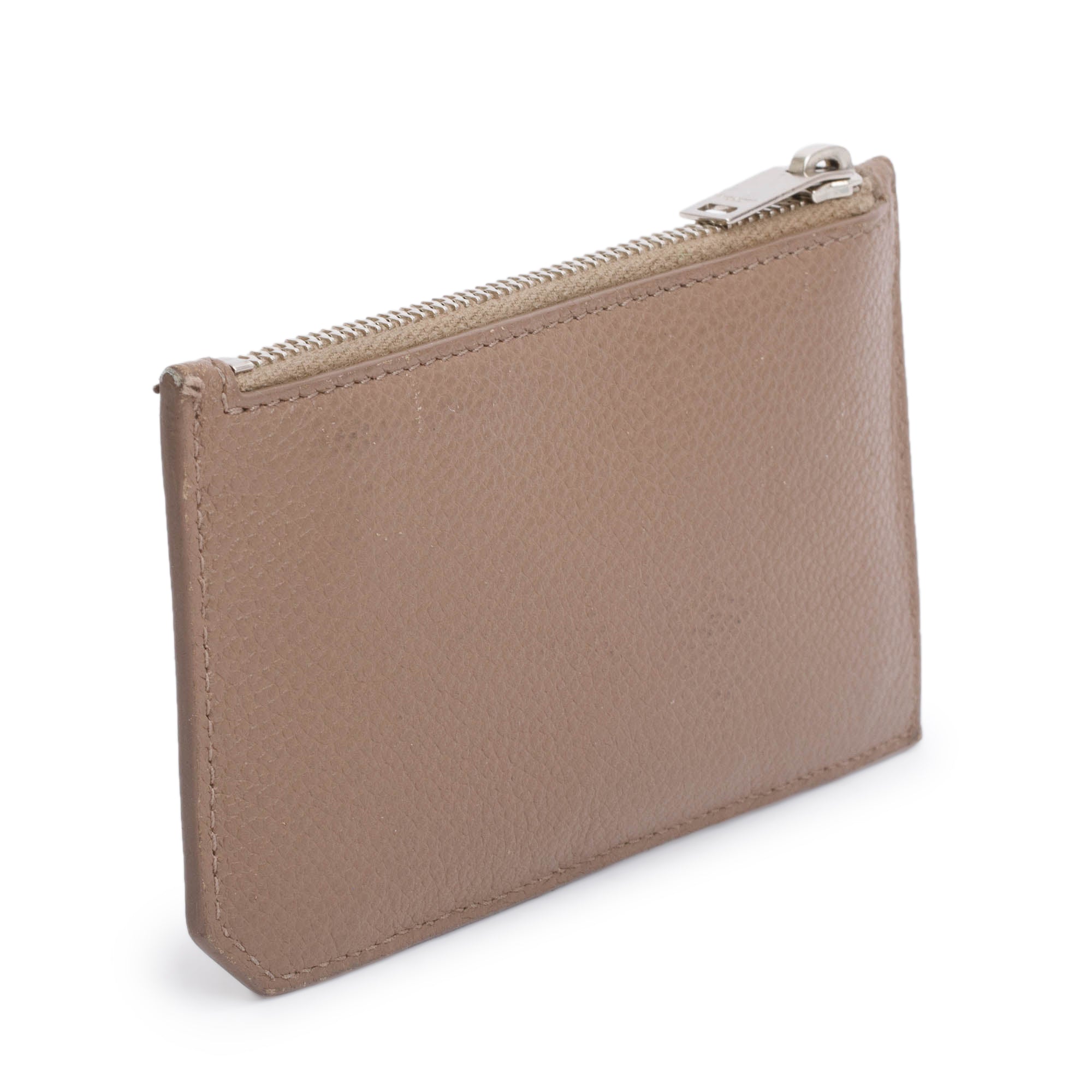 Saint Laurent Brown Grain De Poudre Paris Fragments Zipped Card Case w/ Box