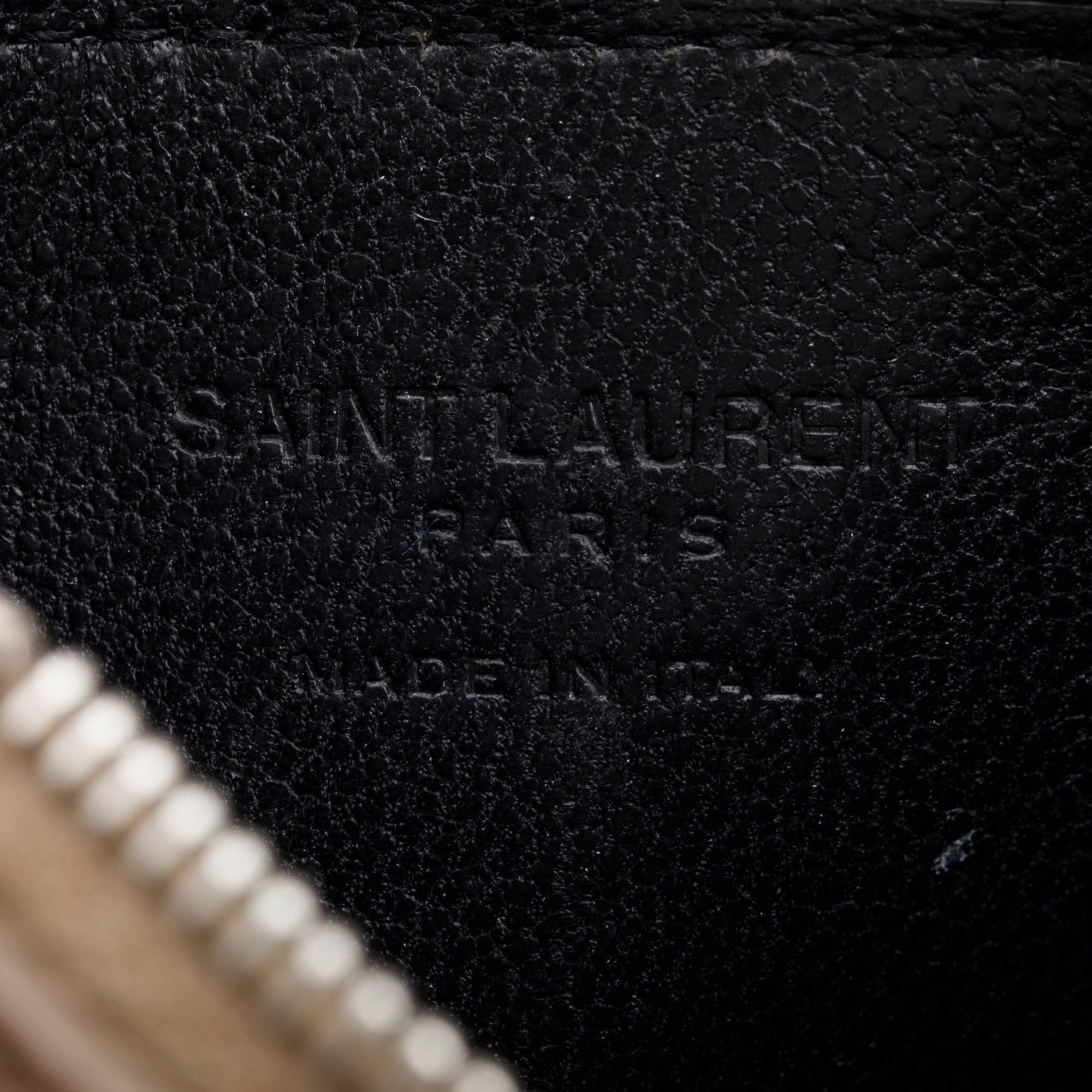 Saint Laurent Brown Grain De Poudre Paris Fragments Zipped Card Case w/ Box