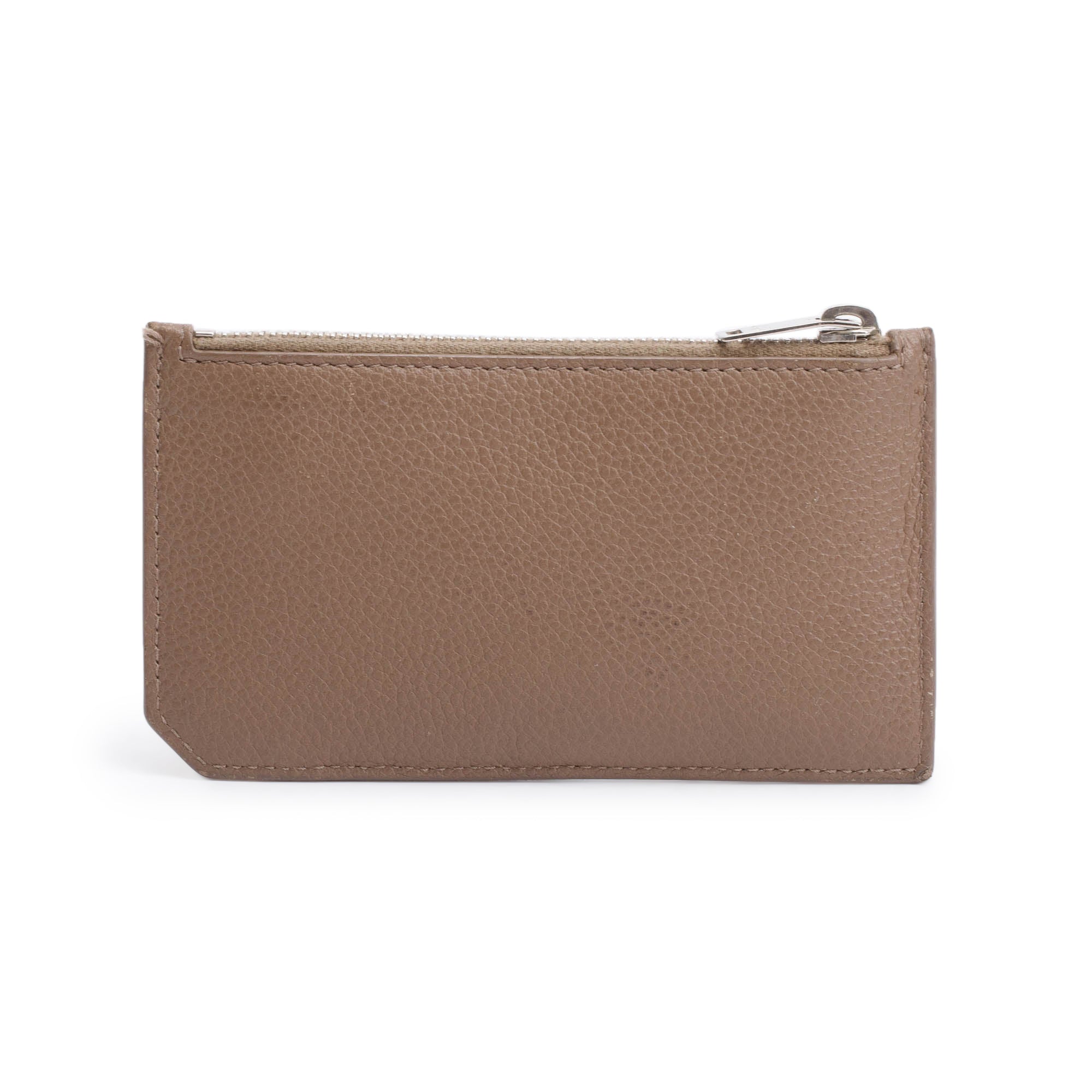 Saint Laurent Brown Grain De Poudre Paris Fragments Zipped Card Case w/ Box