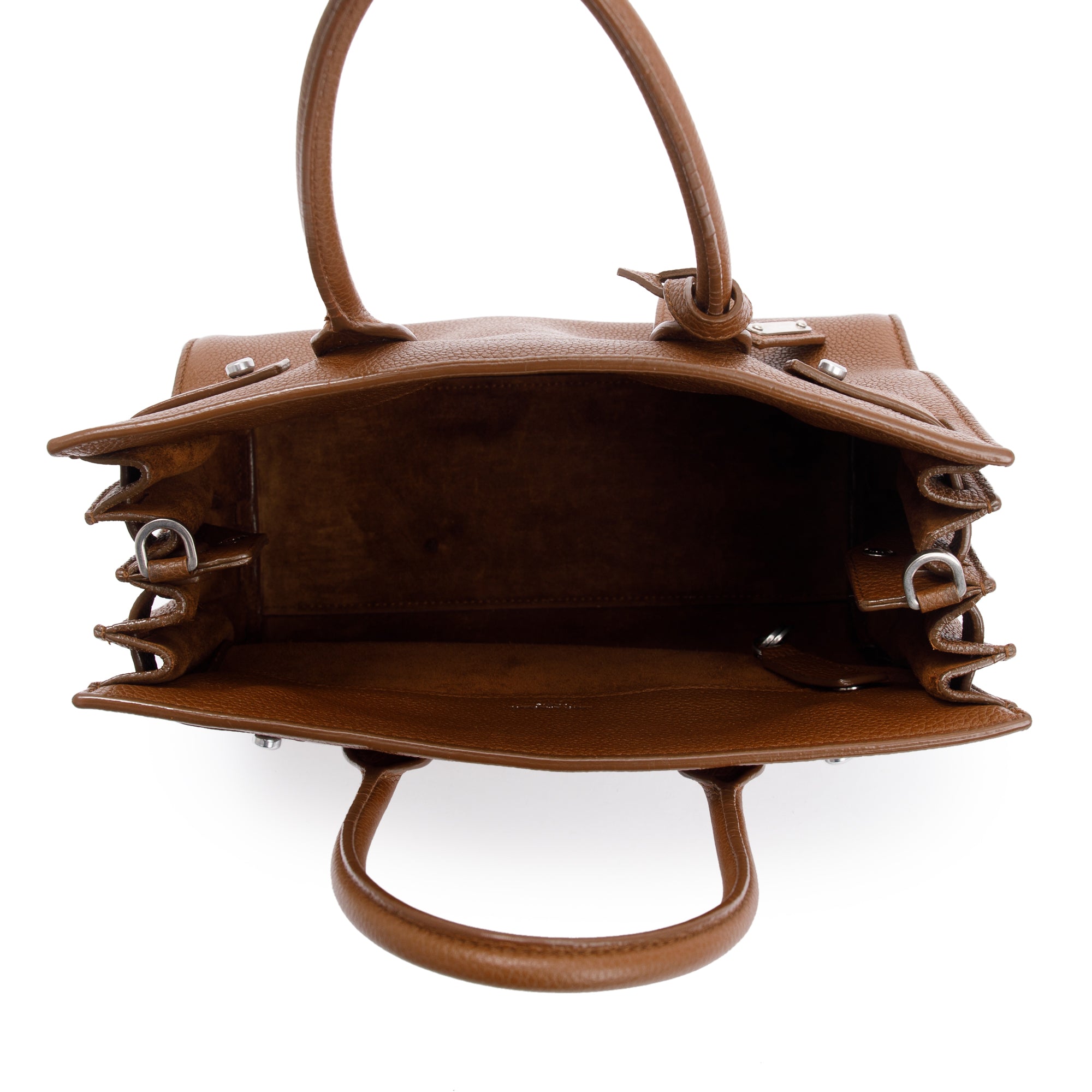 Saint Laurent Brown Grained Calfskin Leather Baby Sac De Jour w/ Strap & Pouch