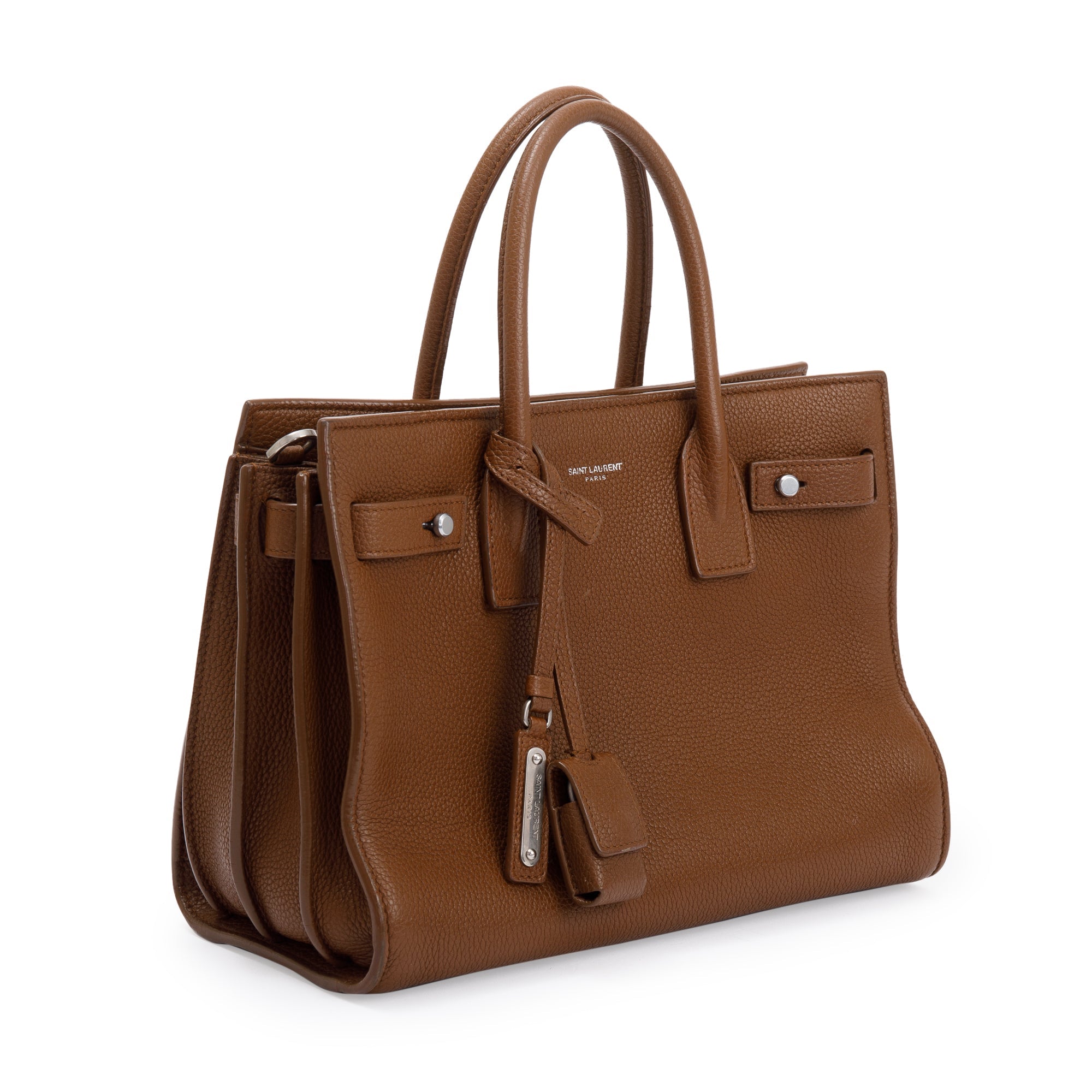 Saint Laurent Brown Grained Calfskin Leather Baby Sac De Jour w/ Strap & Pouch