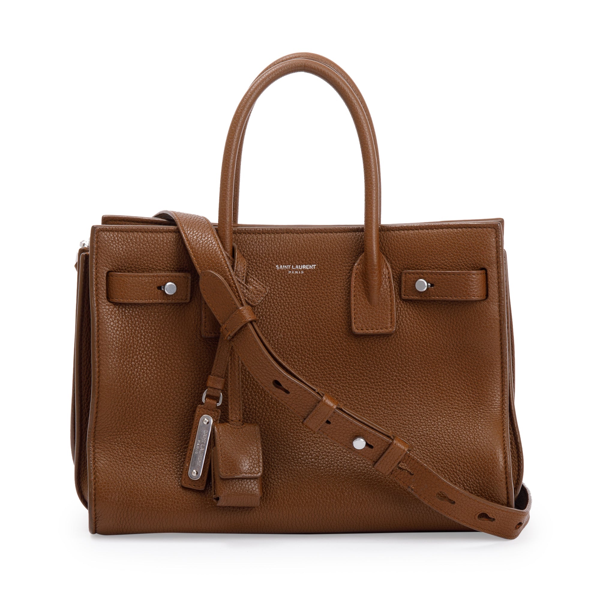 Saint Laurent Brown Grained Calfskin Leather Baby Sac De Jour w/ Strap & Pouch