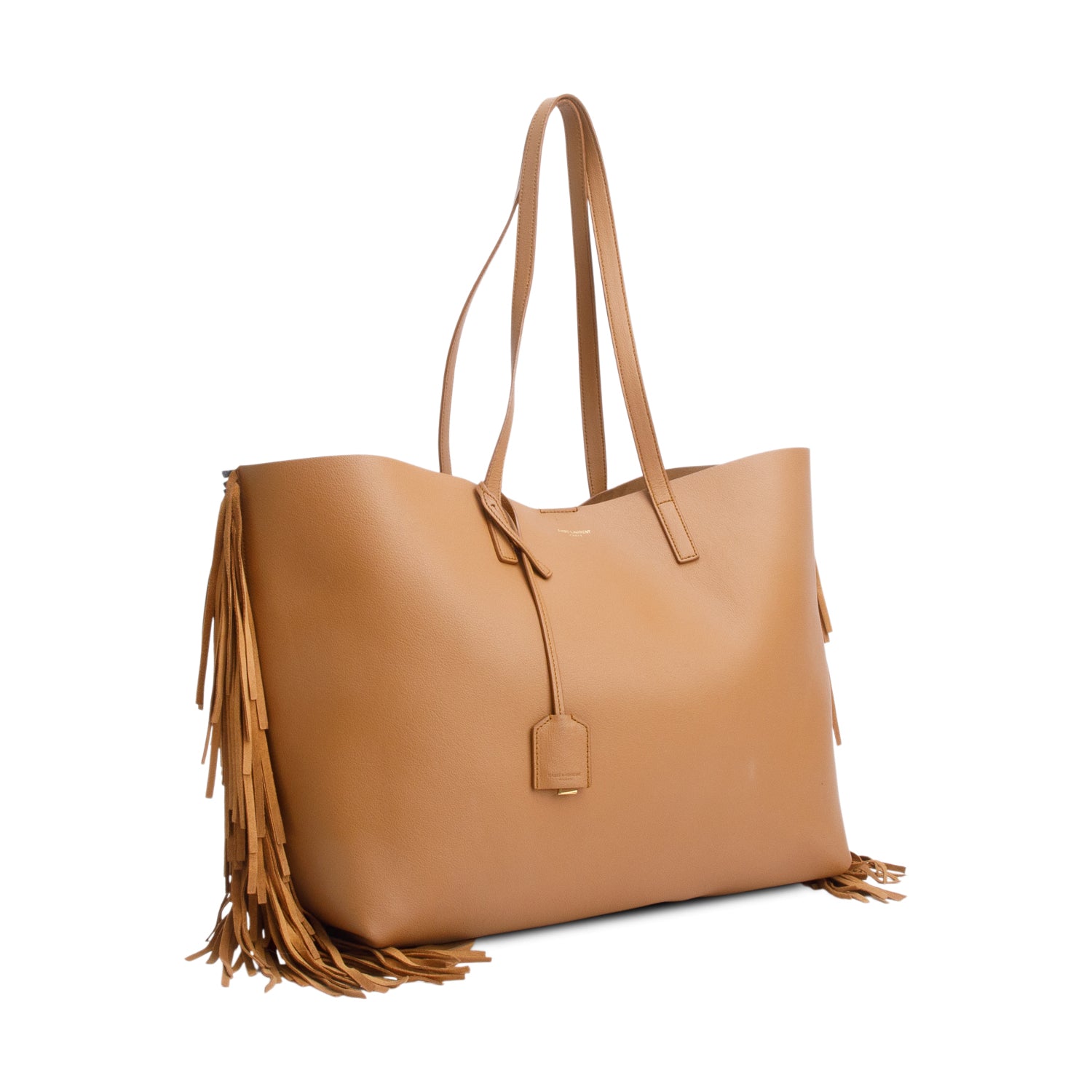 Saint Laurent Brown Leather Fringe E/W Shopping Tote w/ Pouch