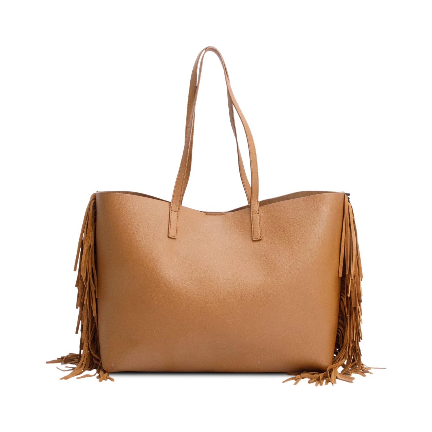 Saint Laurent Brown Leather Fringe E/W Shopping Tote w/ Pouch