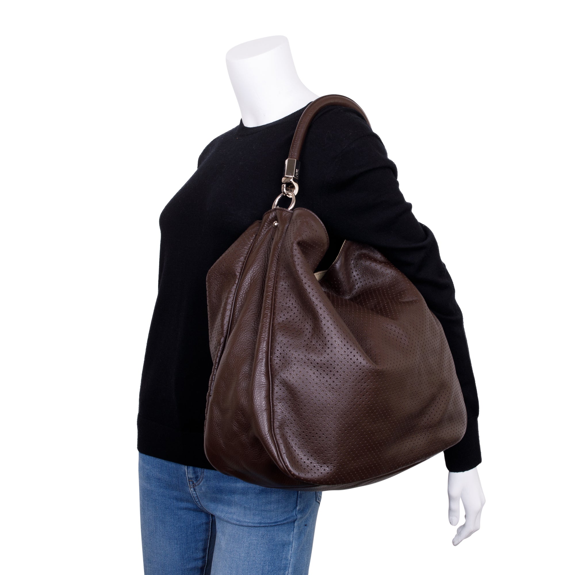 Saint Laurent Brown Perforated Leather Roady Hobo