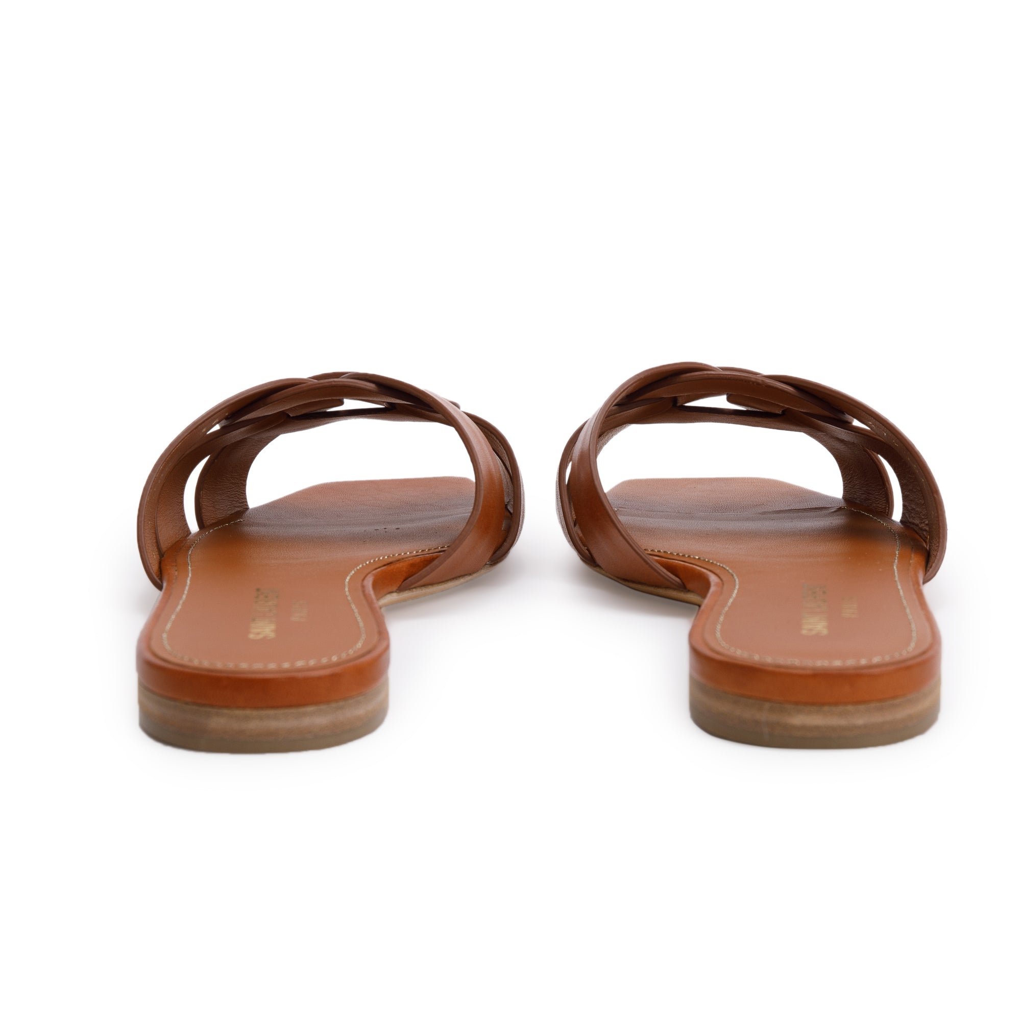 Saint Laurent Brown Smooth Leather Tribute Mules, Size 36.5 w/ Box