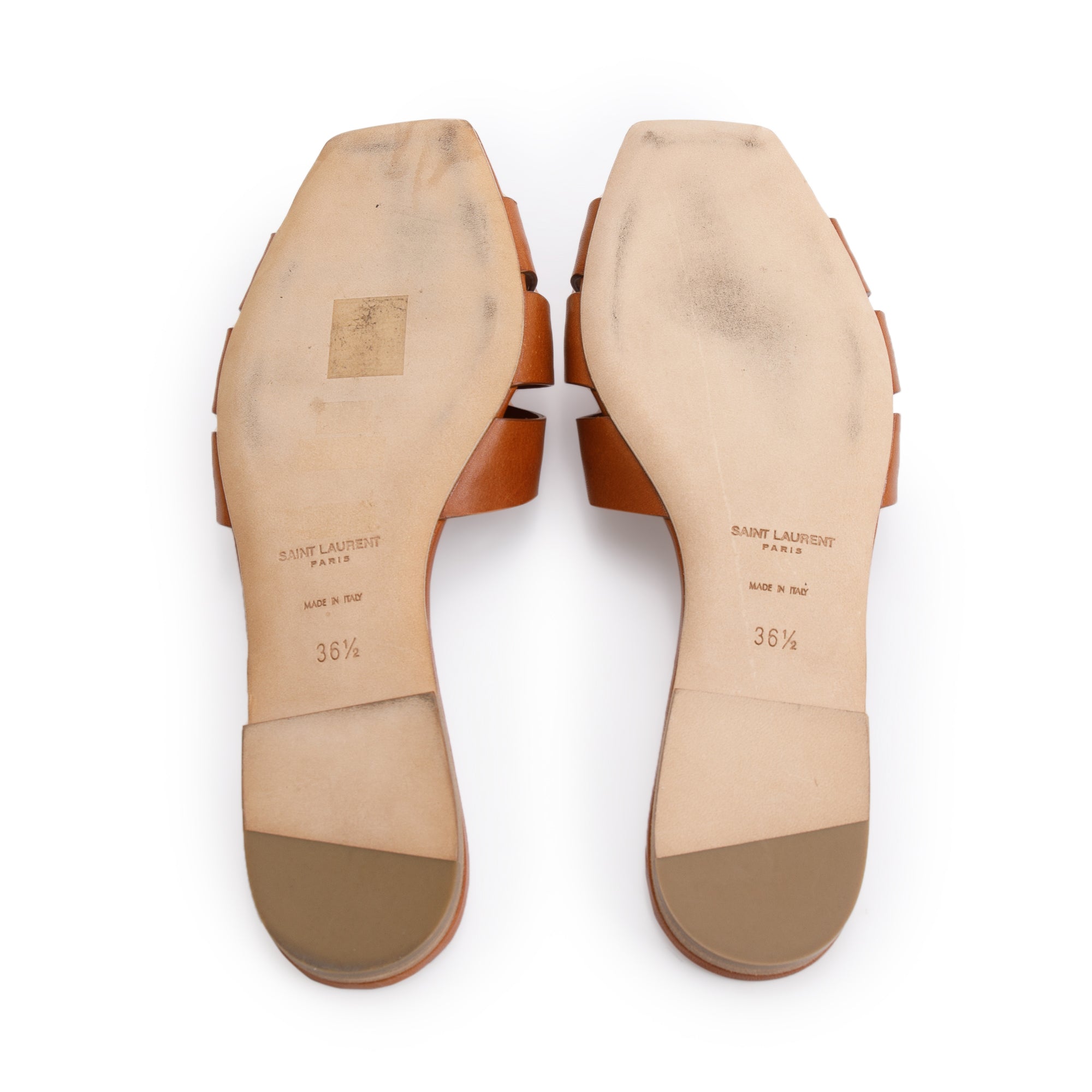 Saint Laurent Brown Smooth Leather Tribute Mules, Size 36.5 w/ Box