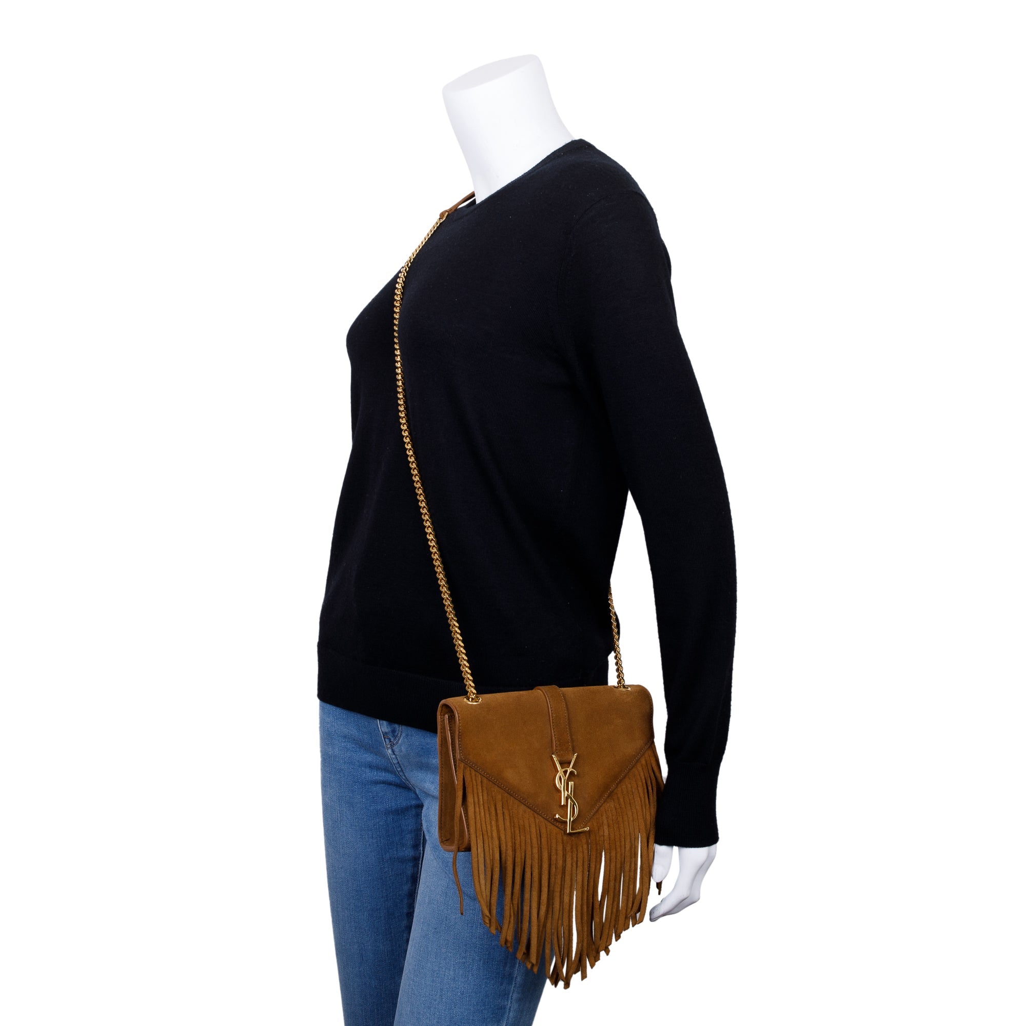 Saint Laurent Brown Suede Baby Fringe Crosssbody Bag w/ Box