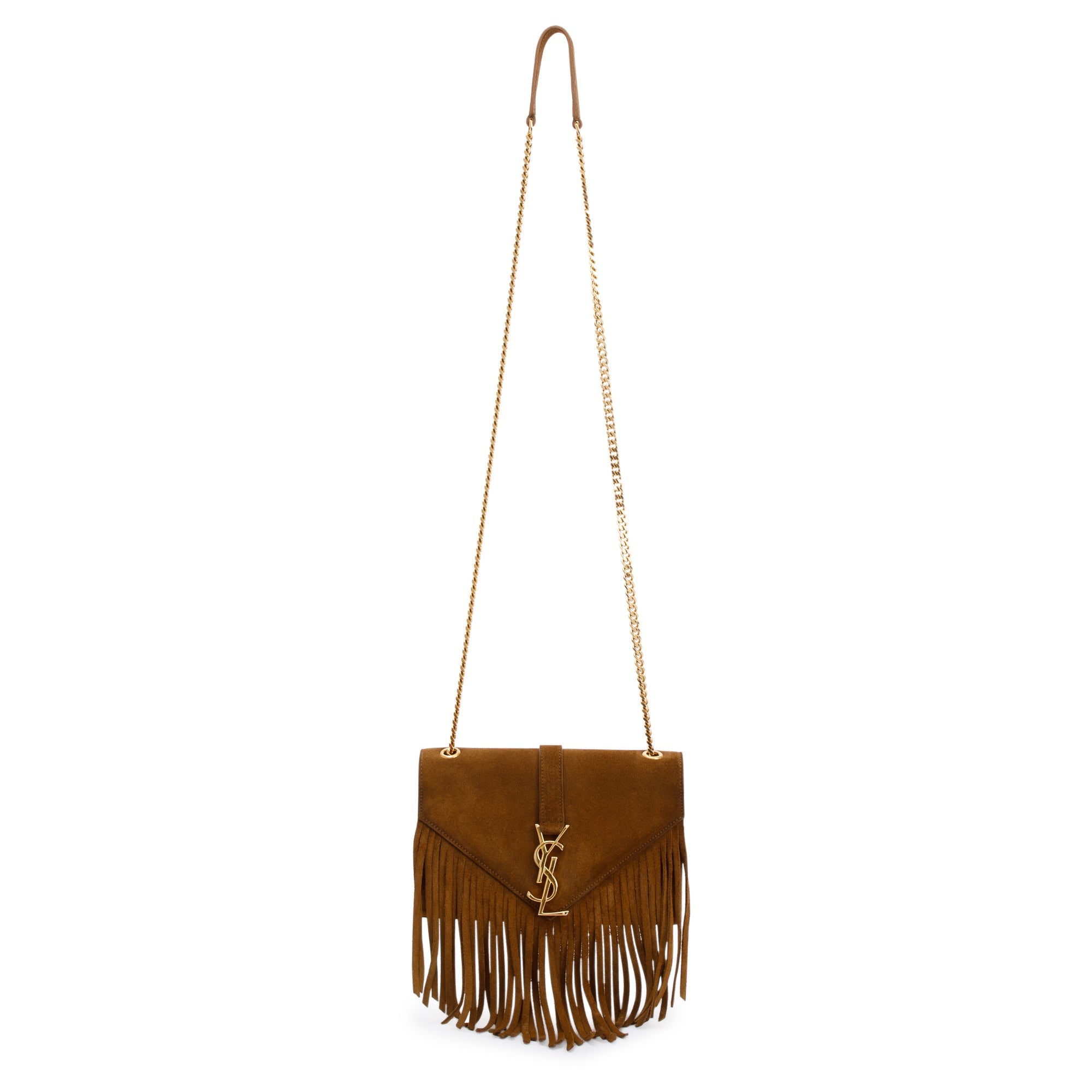 Saint Laurent Brown Suede Baby Fringe Crosssbody Bag w/ Box