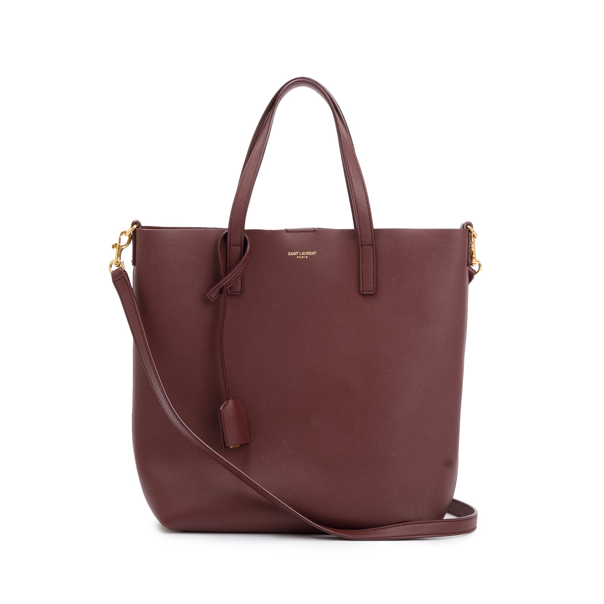 Saint Laurent Burgandy Leather Toy Shopping Tote w/ Strap