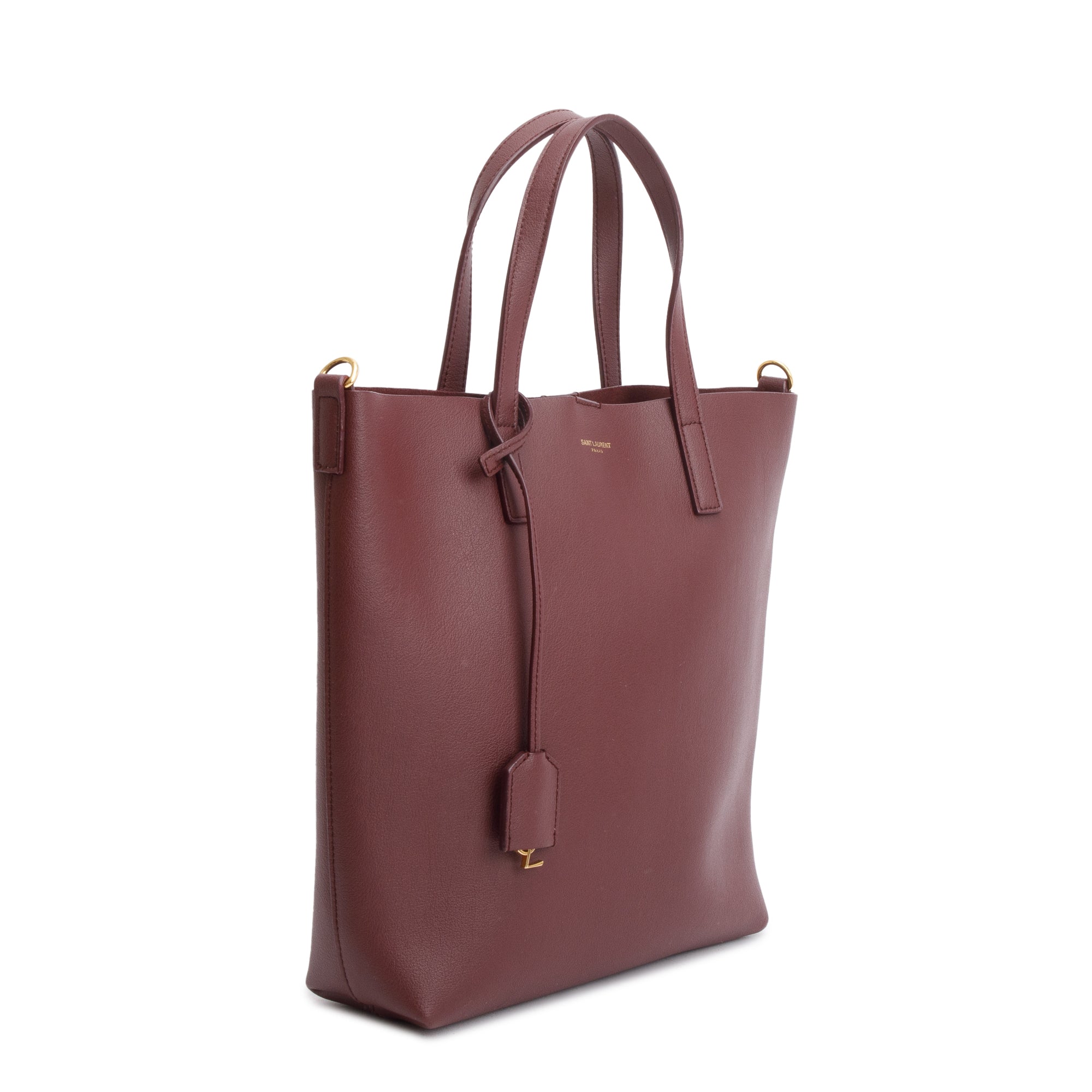 Saint Laurent Burgundy Calfskin Leather Toy Shopping Tote w/ Strap