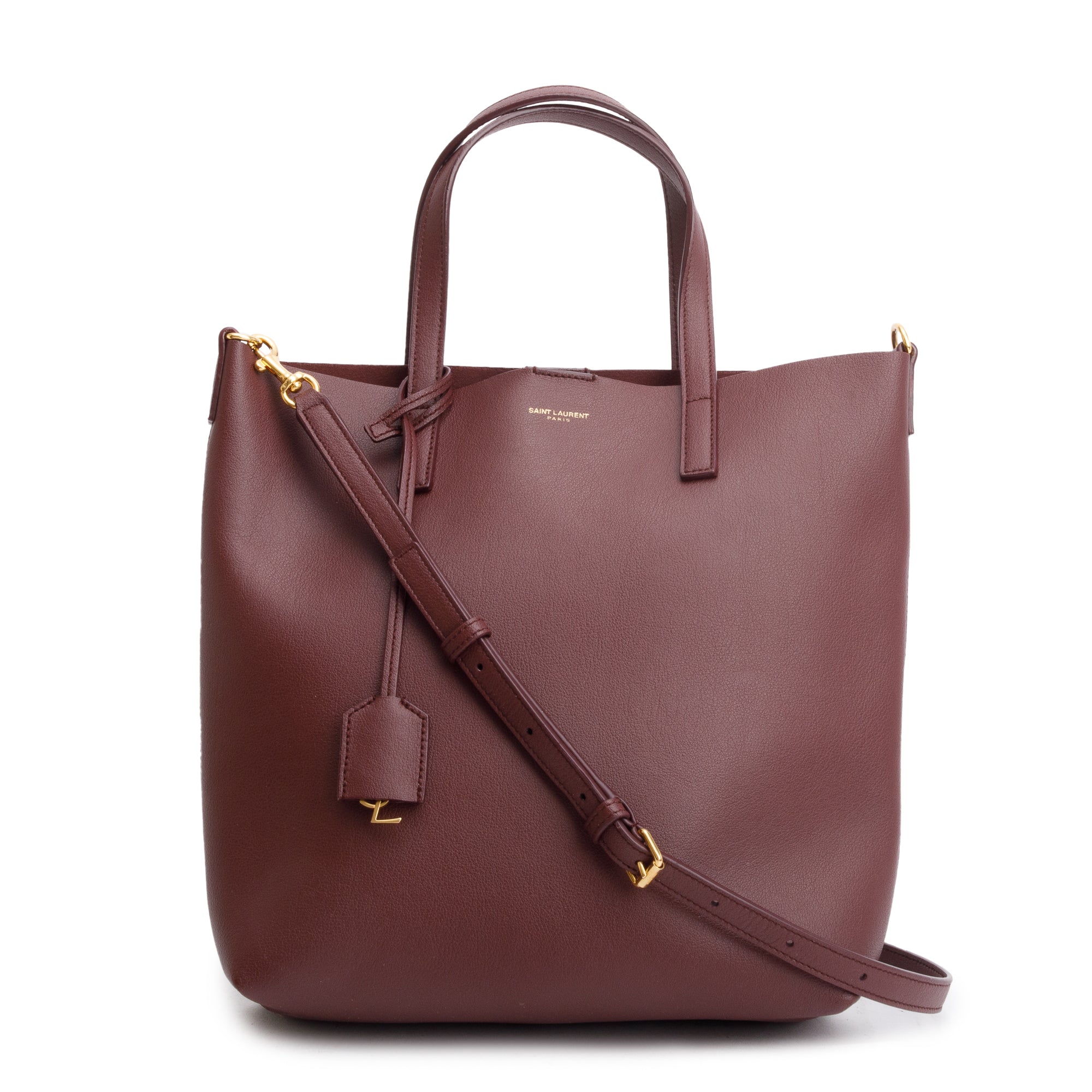 Saint Laurent Burgundy Calfskin Leather Toy Shopping Tote w/ Strap