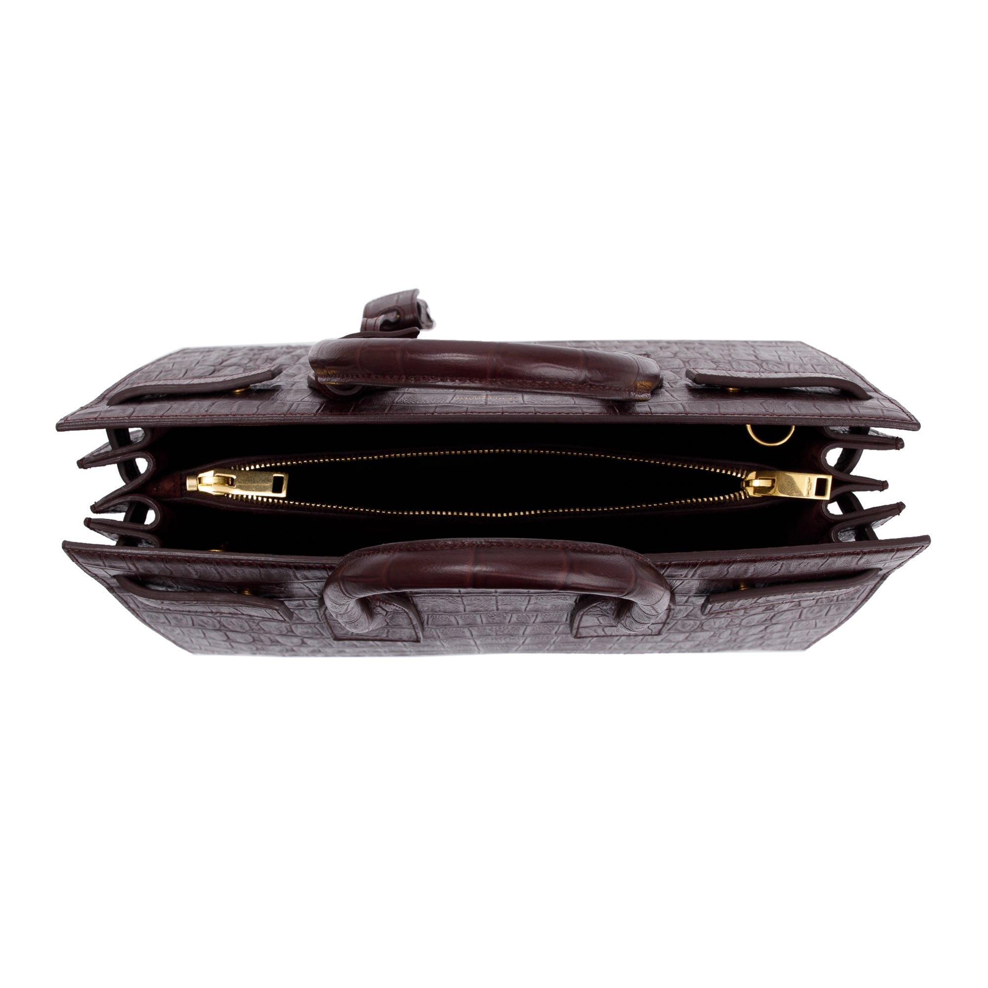 Saint Laurent Burgundy Crocodile Embossed Calfskin Small Sac De Jour w/ Strap