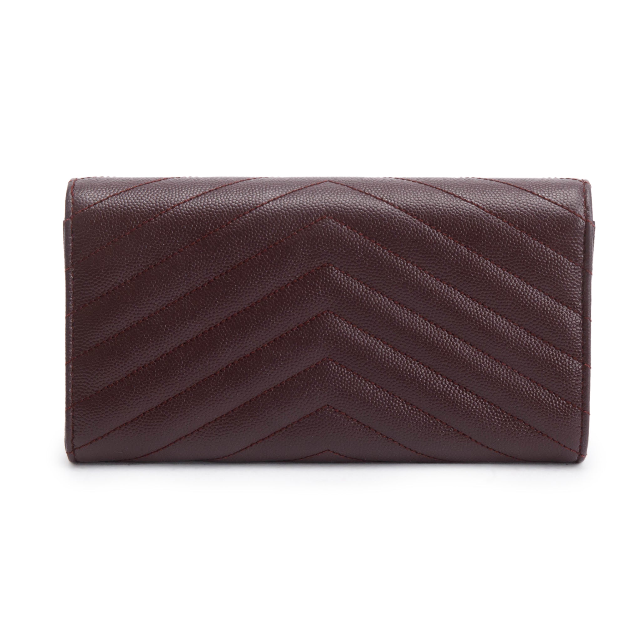 Saint Laurent Burgundy Grain De Poure Cassandre Matelasse Large Flap Wallet w/ Box