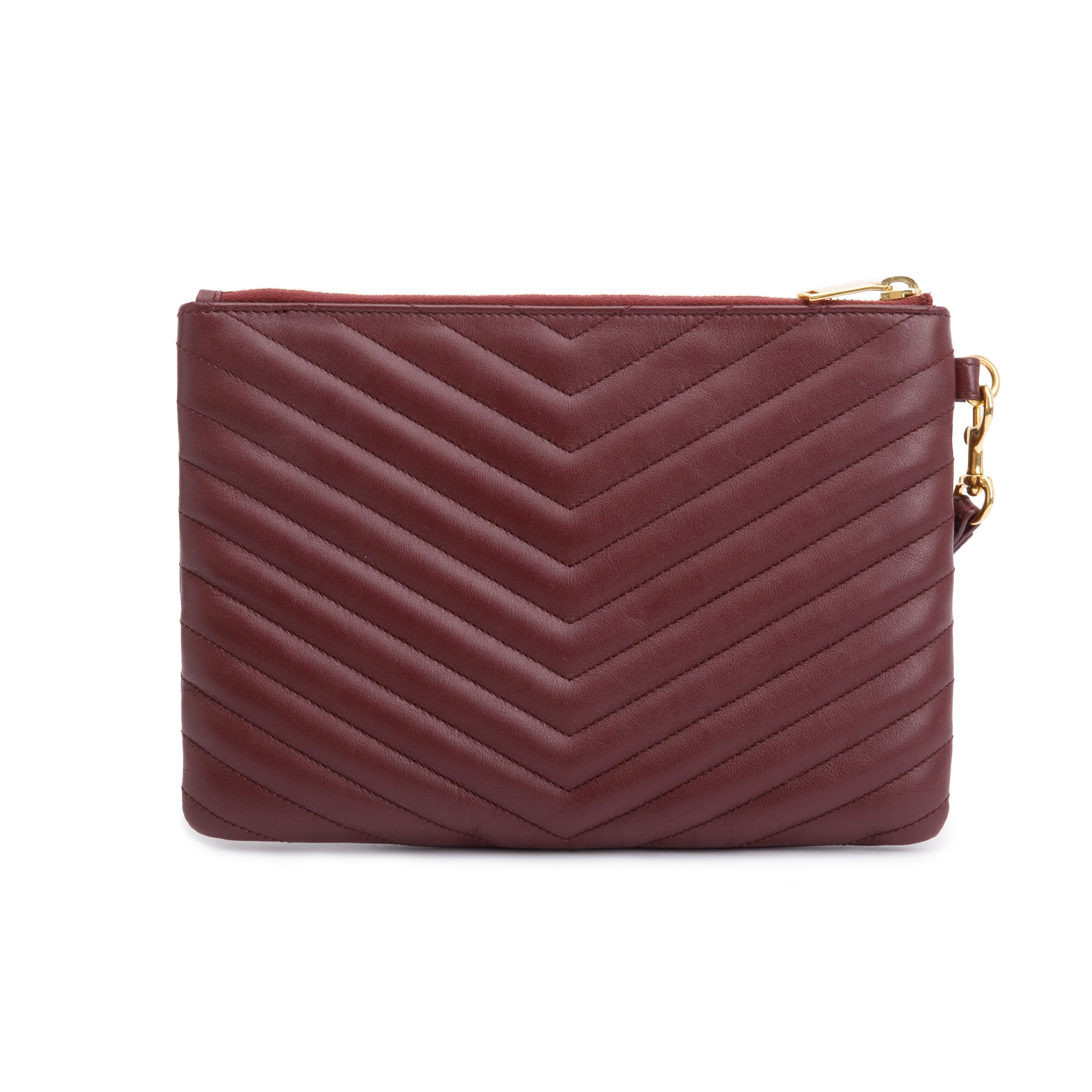 Saint Laurent Burgundy Leather Cassandre Matelasse A5 Pouch w/ Box