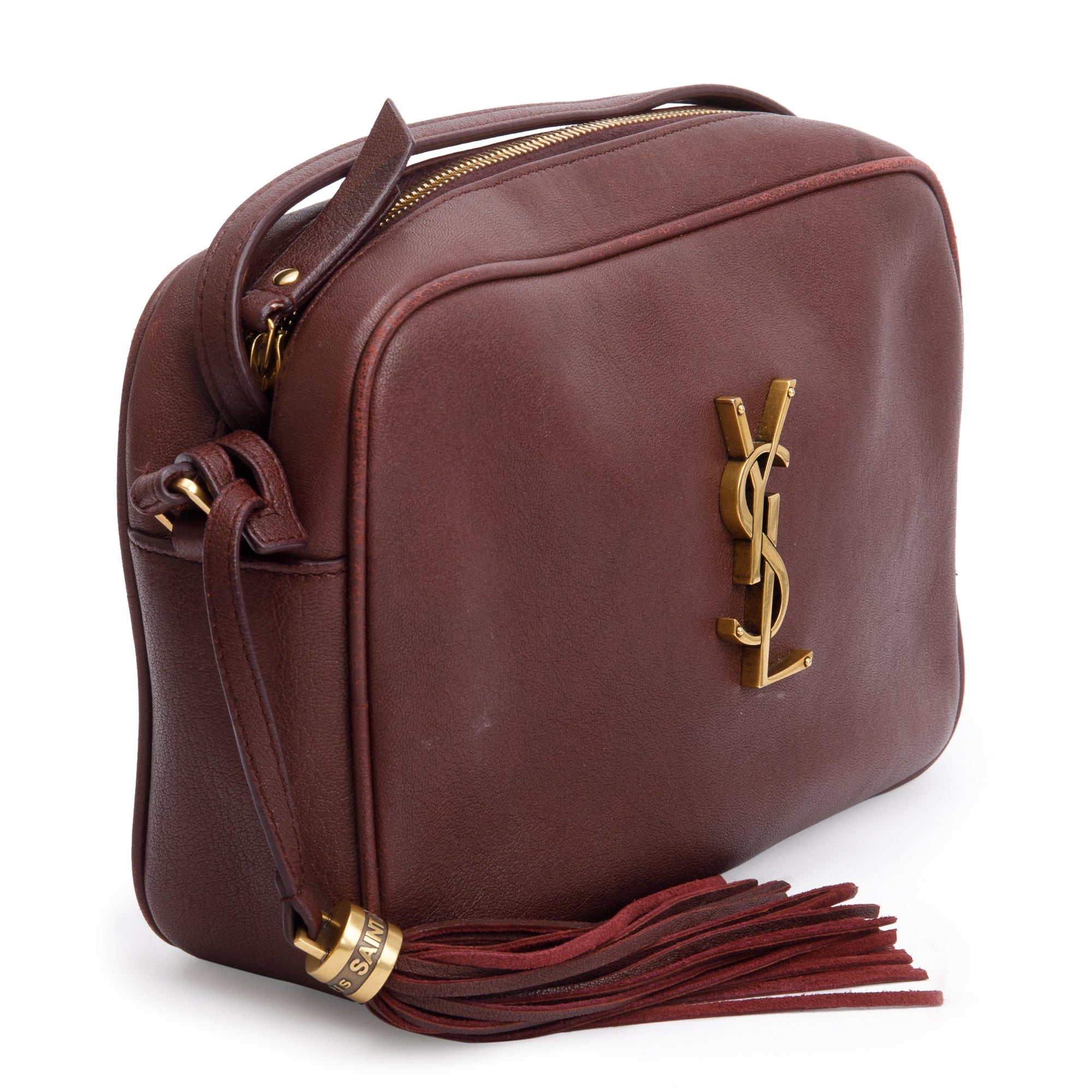 Saint Laurent Burgundy Monogram Leather Small Lou Camera Bag