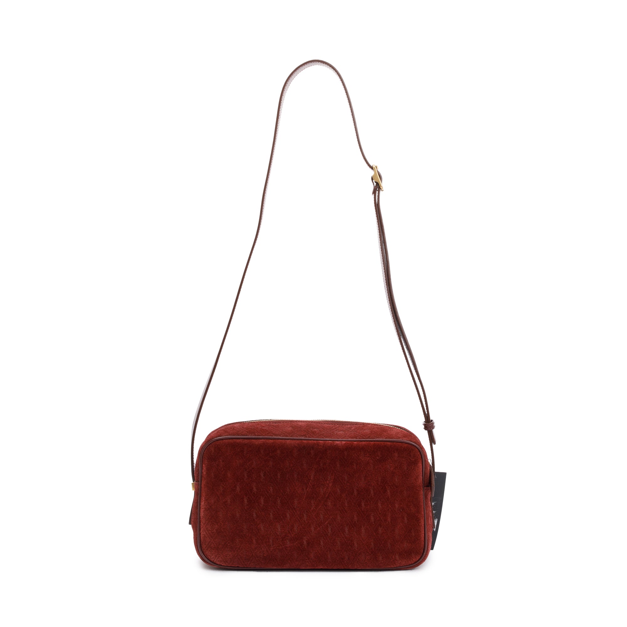 Saint Laurent Burgundy Suede Monogram All Over Camera Bag