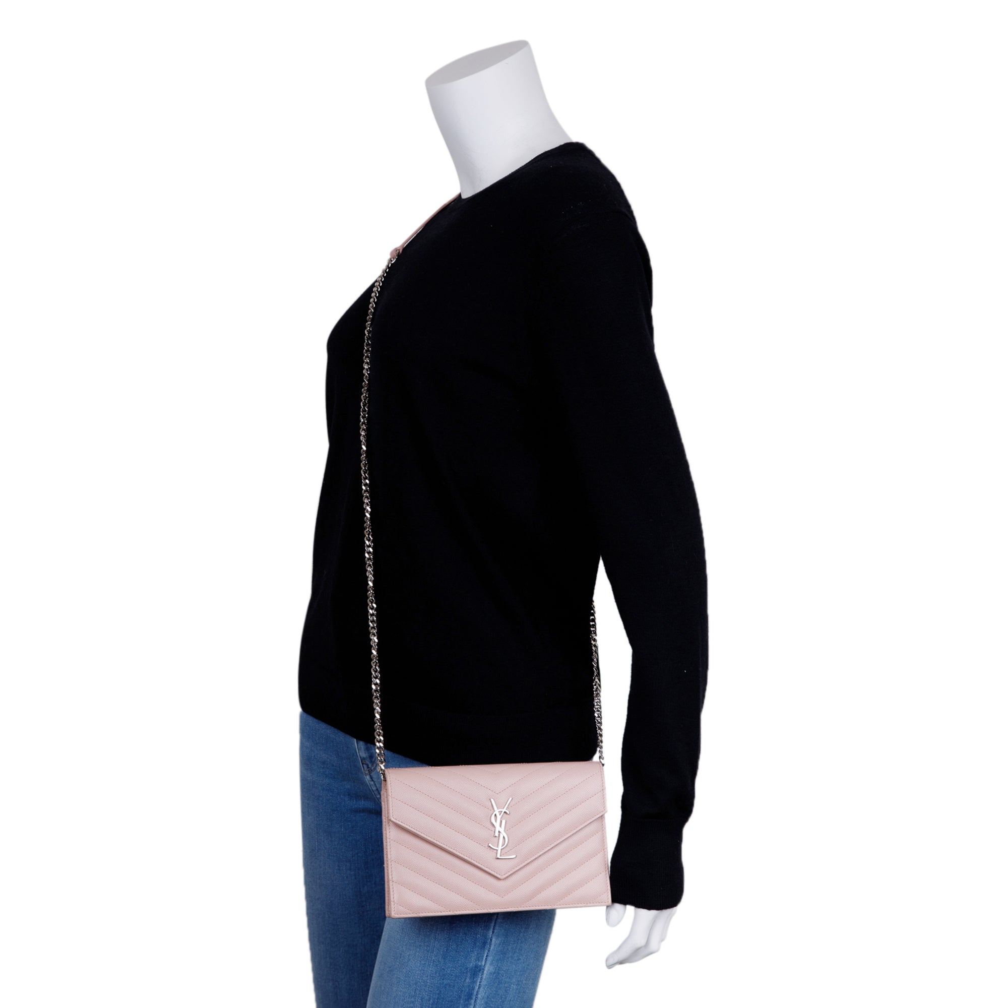 Saint Laurent Cassandre Matelasse Envelope Chain Wallet