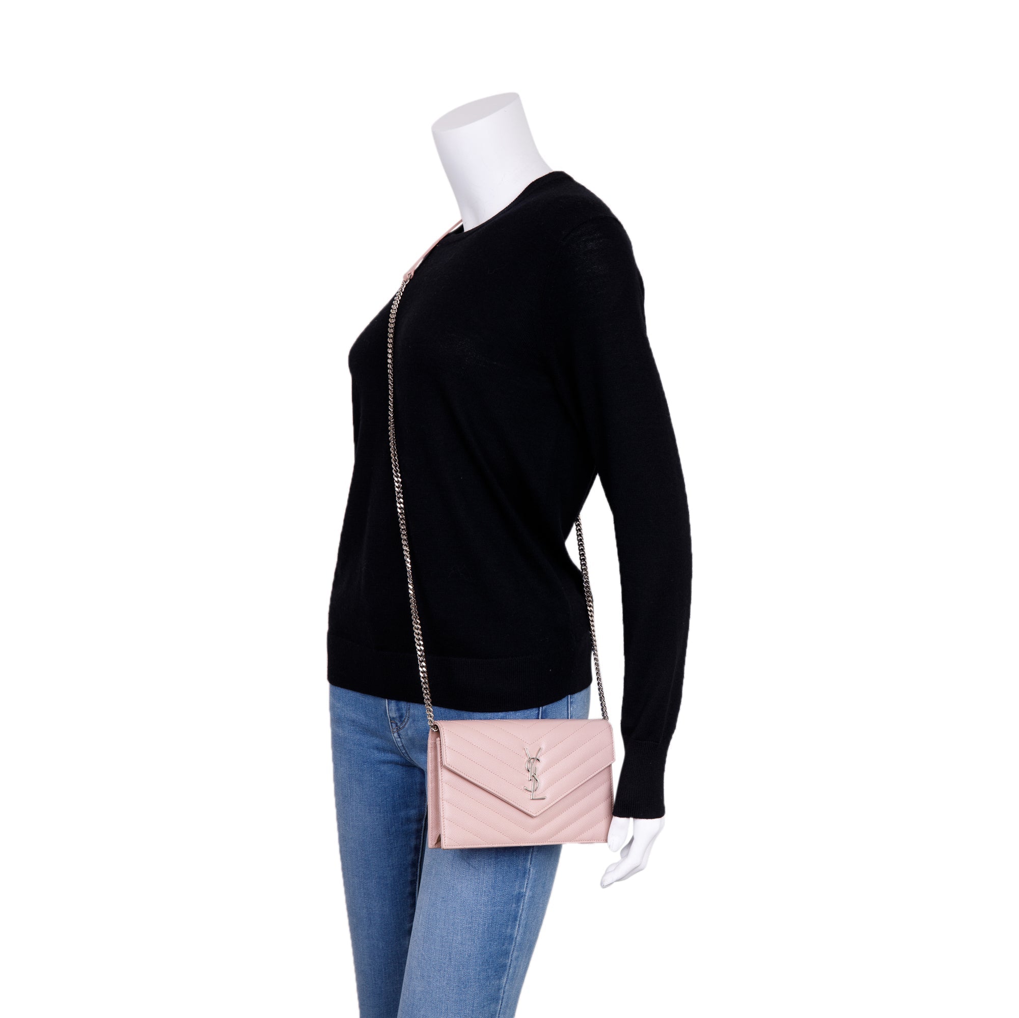 Saint Laurent Cassandre Matelasse Envelope Chain Wallet