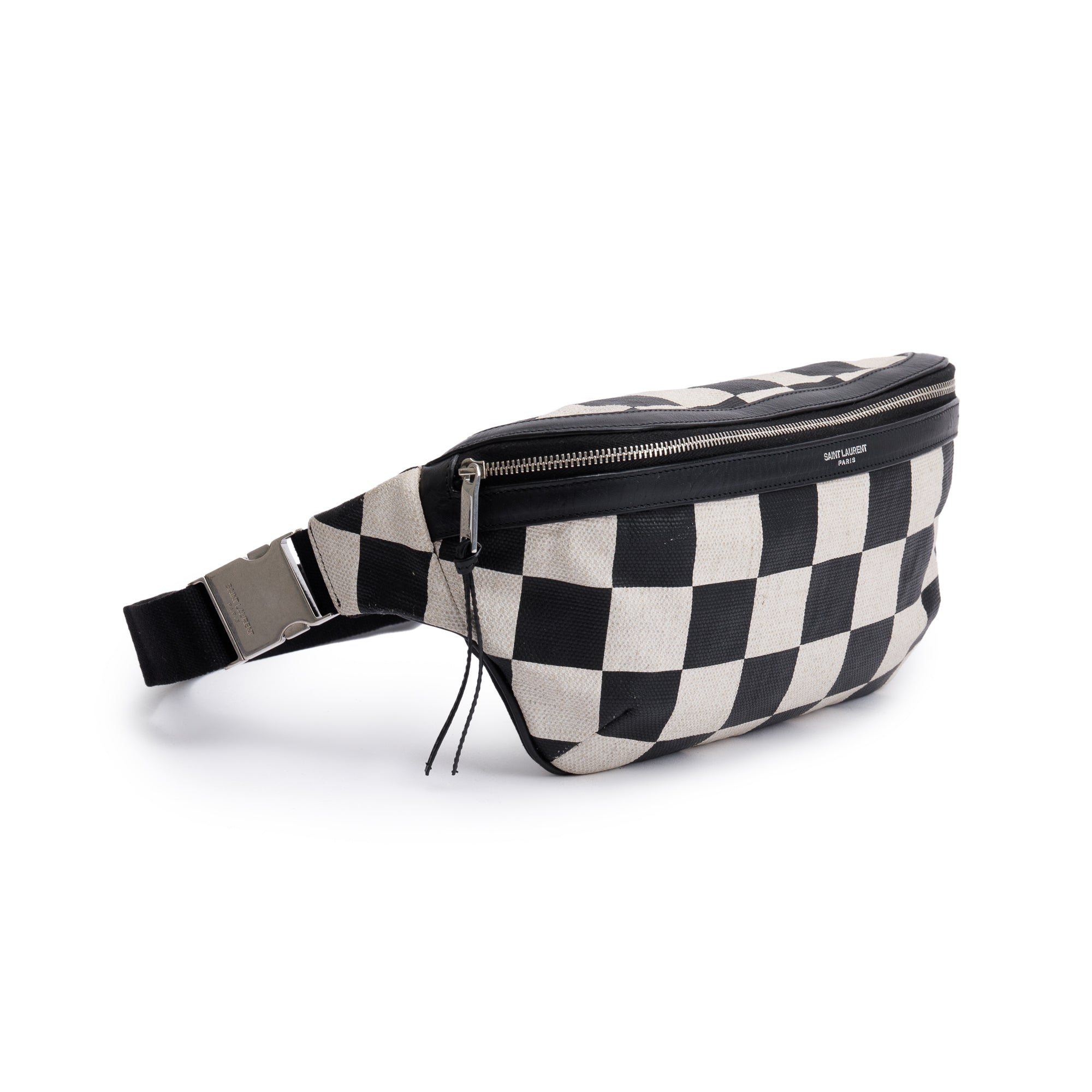 Saint Laurent Checkered Print Canvas Belt Bag