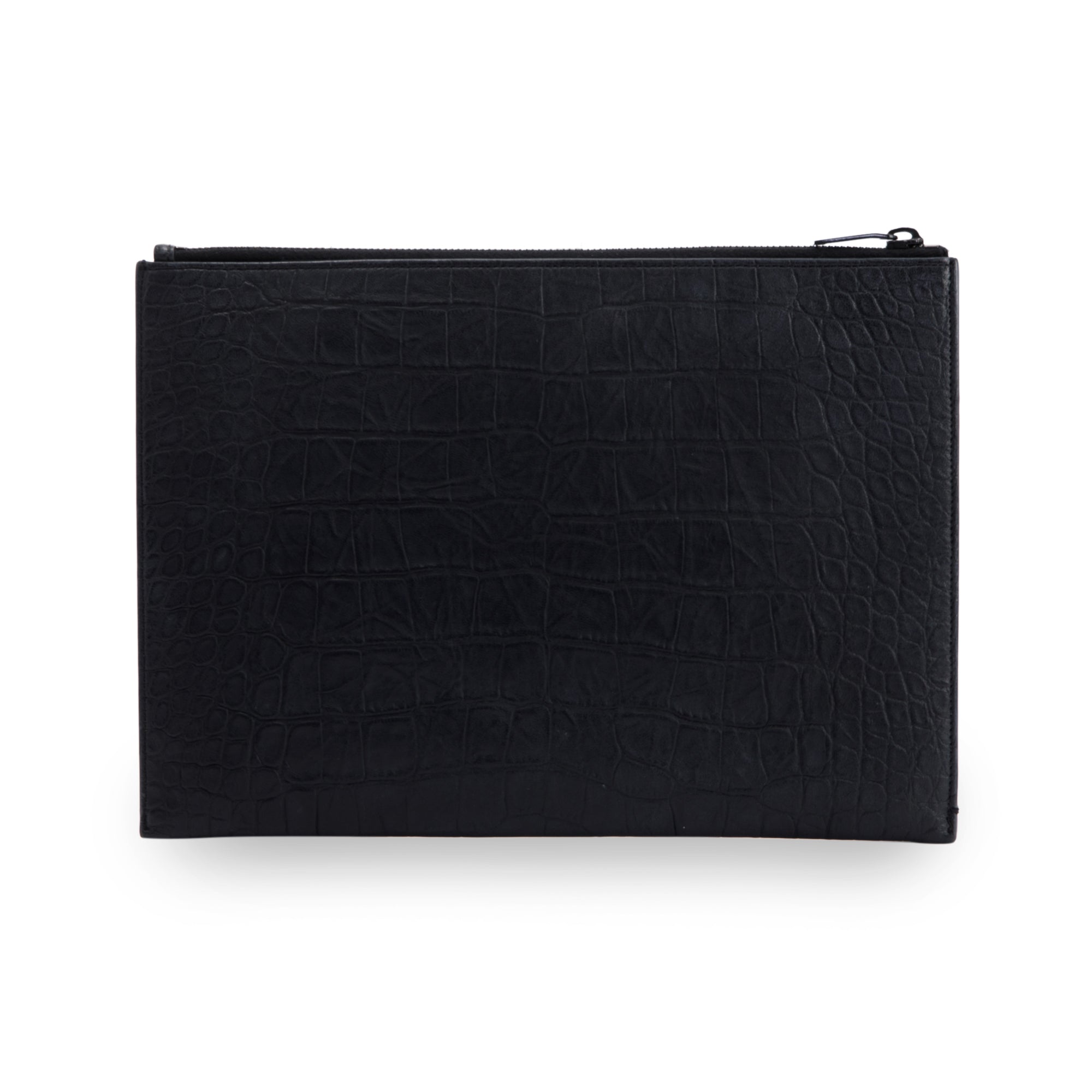 Saint Laurent Croc Embossed Monogram Zip Pouch w/ Box