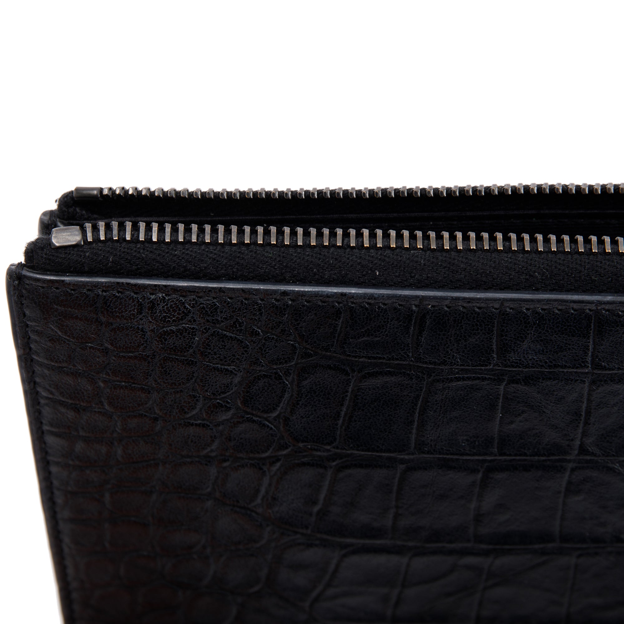 Saint Laurent Croc Embossed Monogram Zip Pouch w/ Box