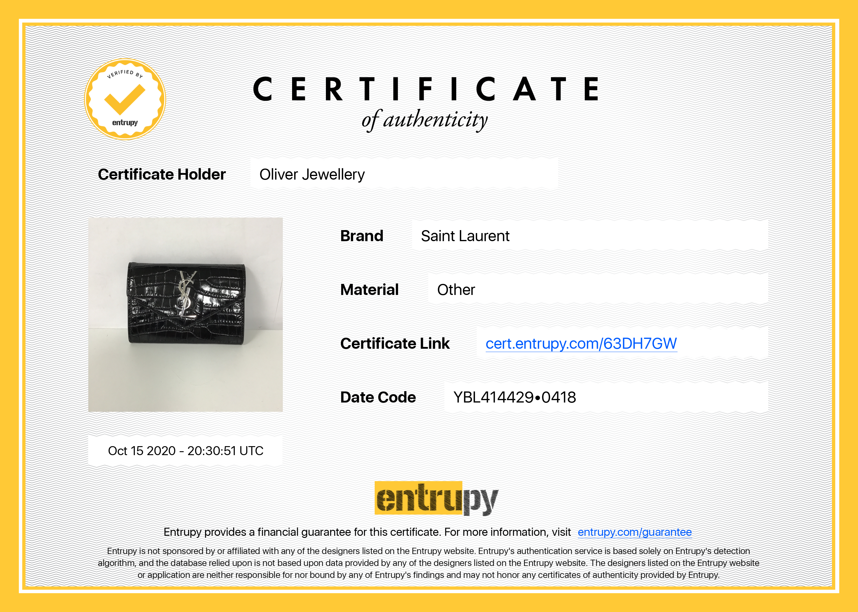 Saint Laurent Croc Embossed Small Envelope Wallet