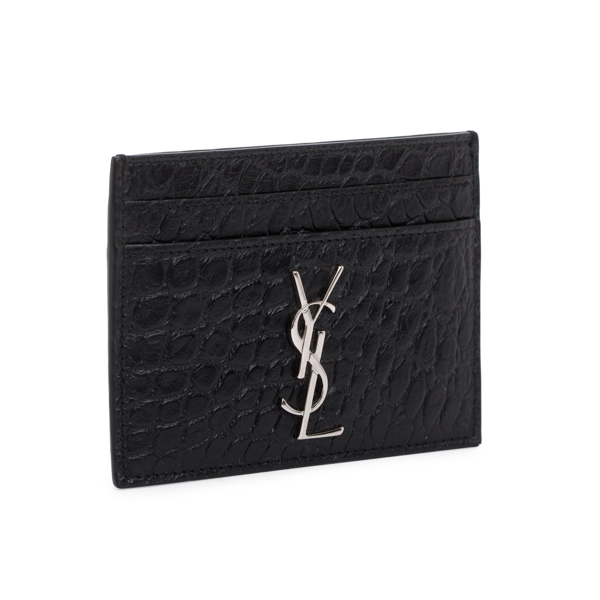 Saint Laurent Crocodile Embossed Leather Card Holder w/ Box