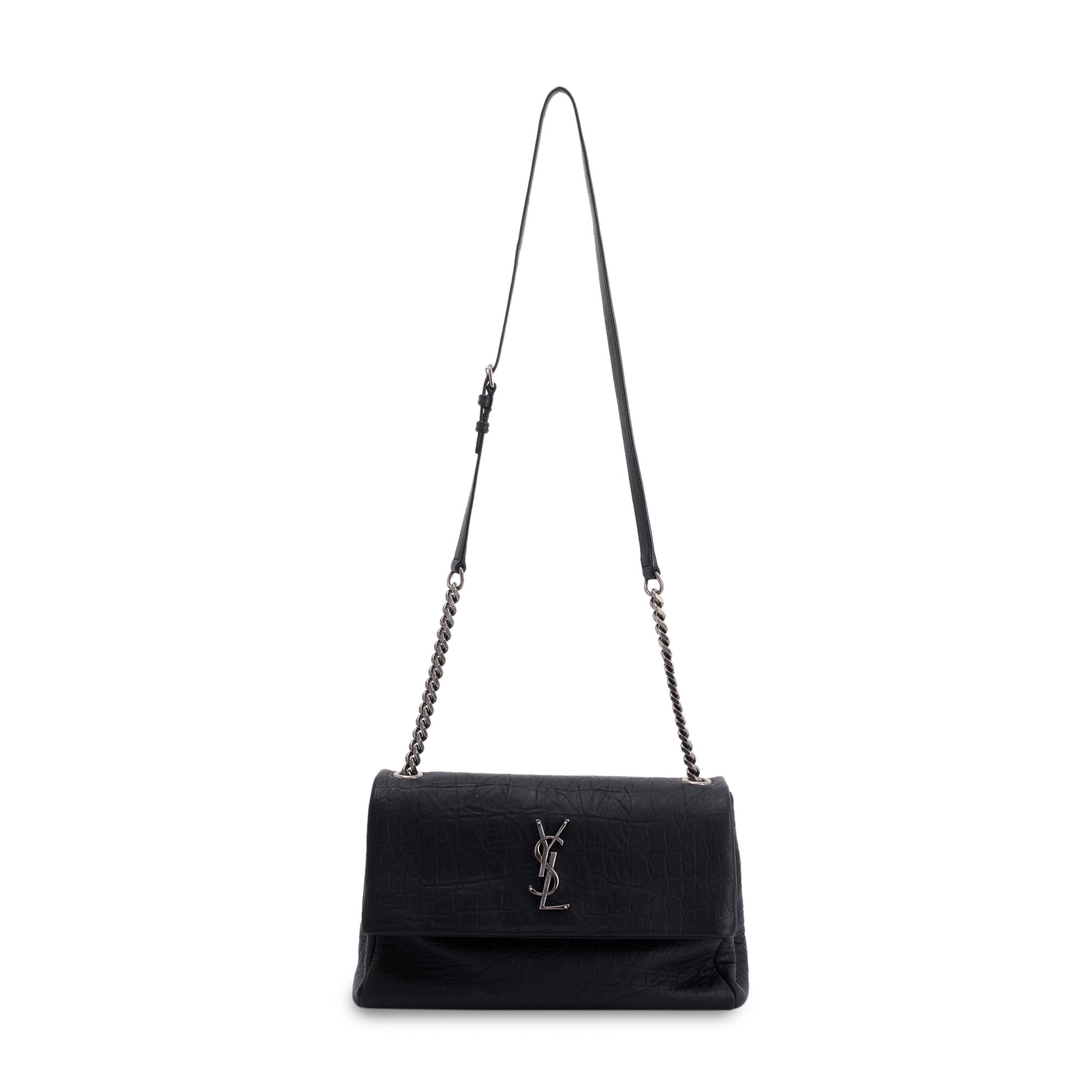 Saint Laurent Crocodile Embossed Medium Monogram West Hollywood Fold-Over Bag