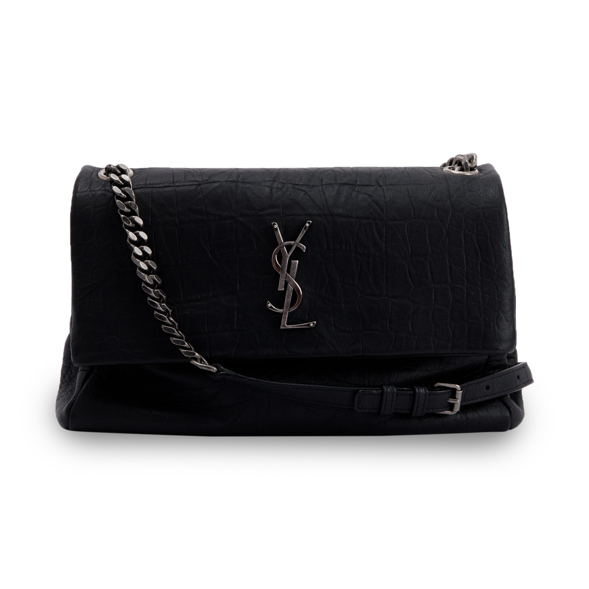 Saint Laurent Crocodile Embossed Medium Monogram West Hollywood Fold-Over Bag