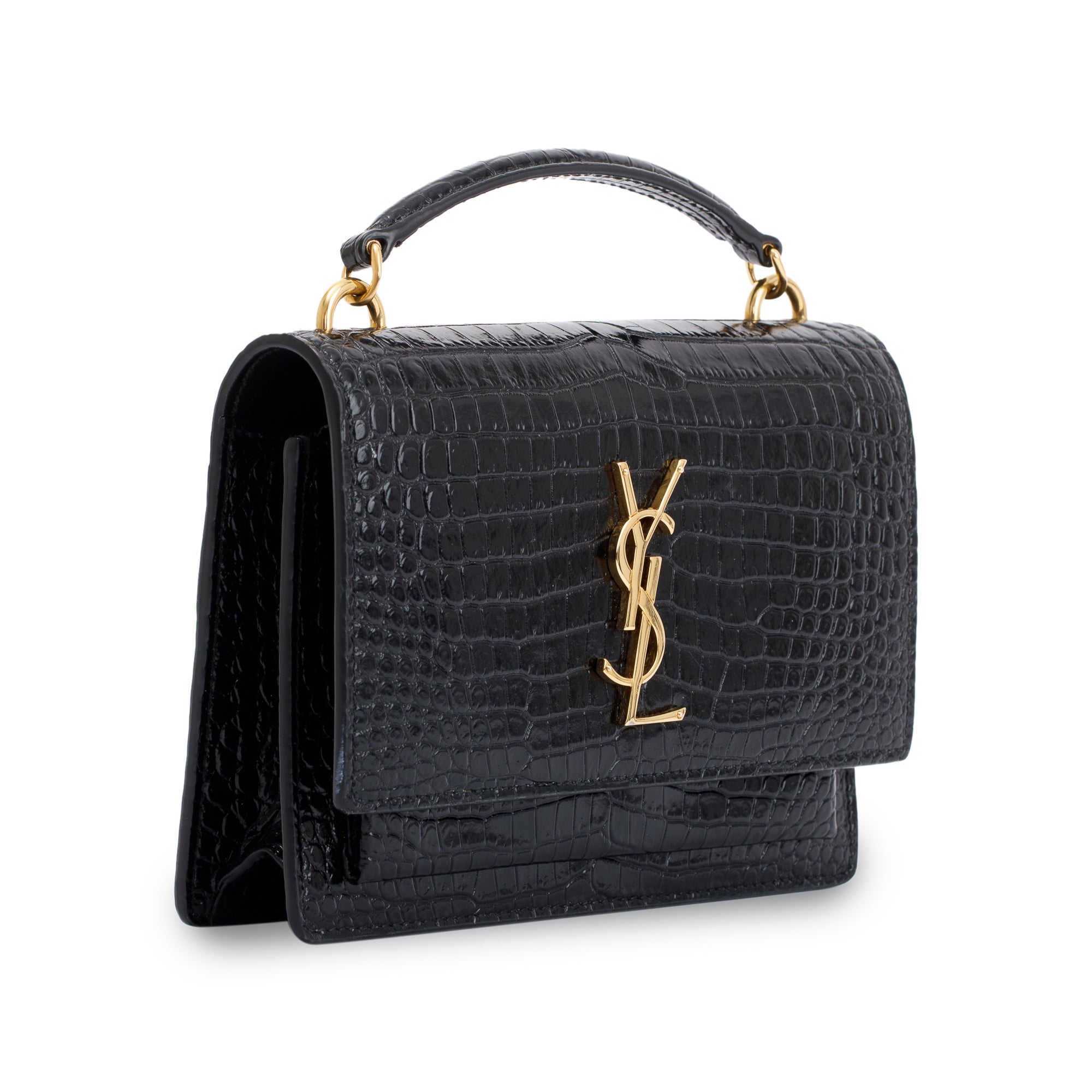 Saint Laurent Crocodile Embossed Sunset Chain Wallet W/O Strap