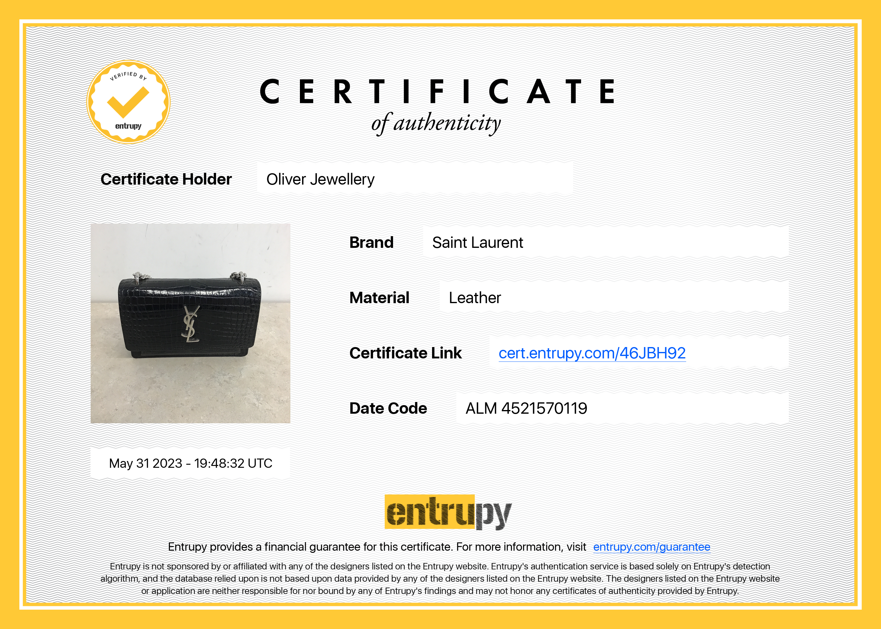 Saint Laurent Crocodile Embossed Sunset Chain Wallet w/ Box