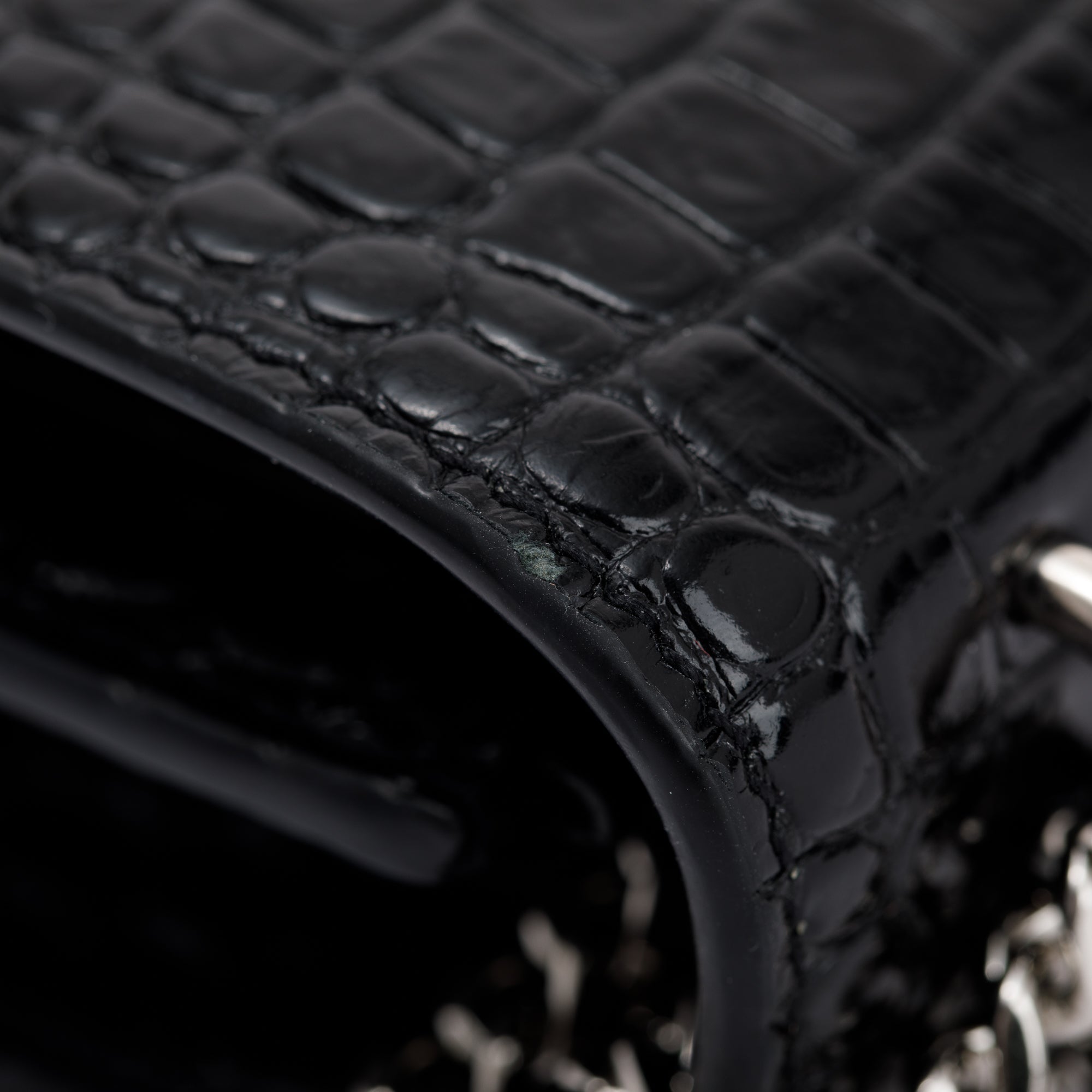 Saint Laurent Crocodile Embossed Sunset Chain Wallet w/ Box