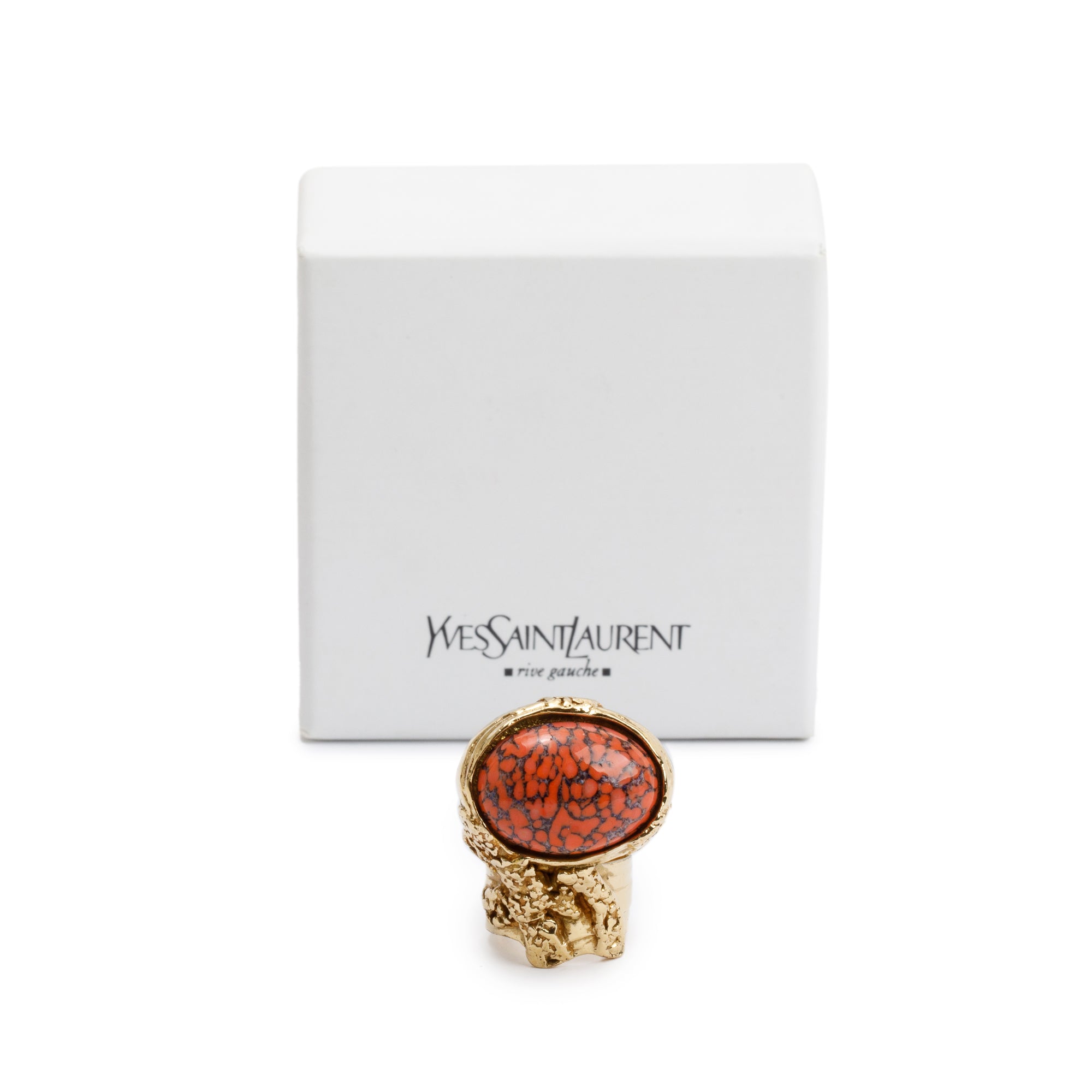 Saint Laurent Gold Plated Arty Ring, Size 7 w/ Box