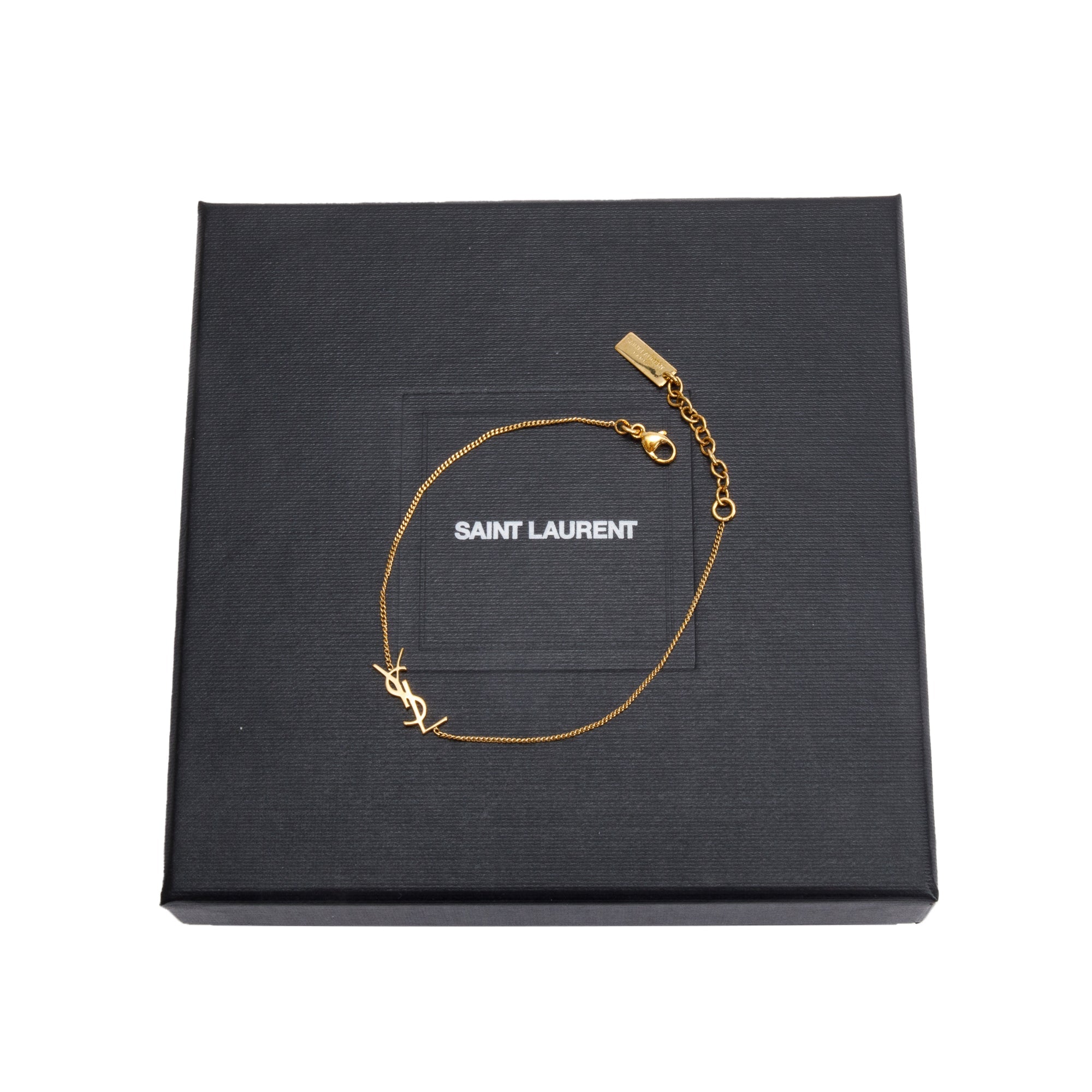 Saint Laurent Gold-Plated Metal Cassandre Charm Bracelet w/ Box