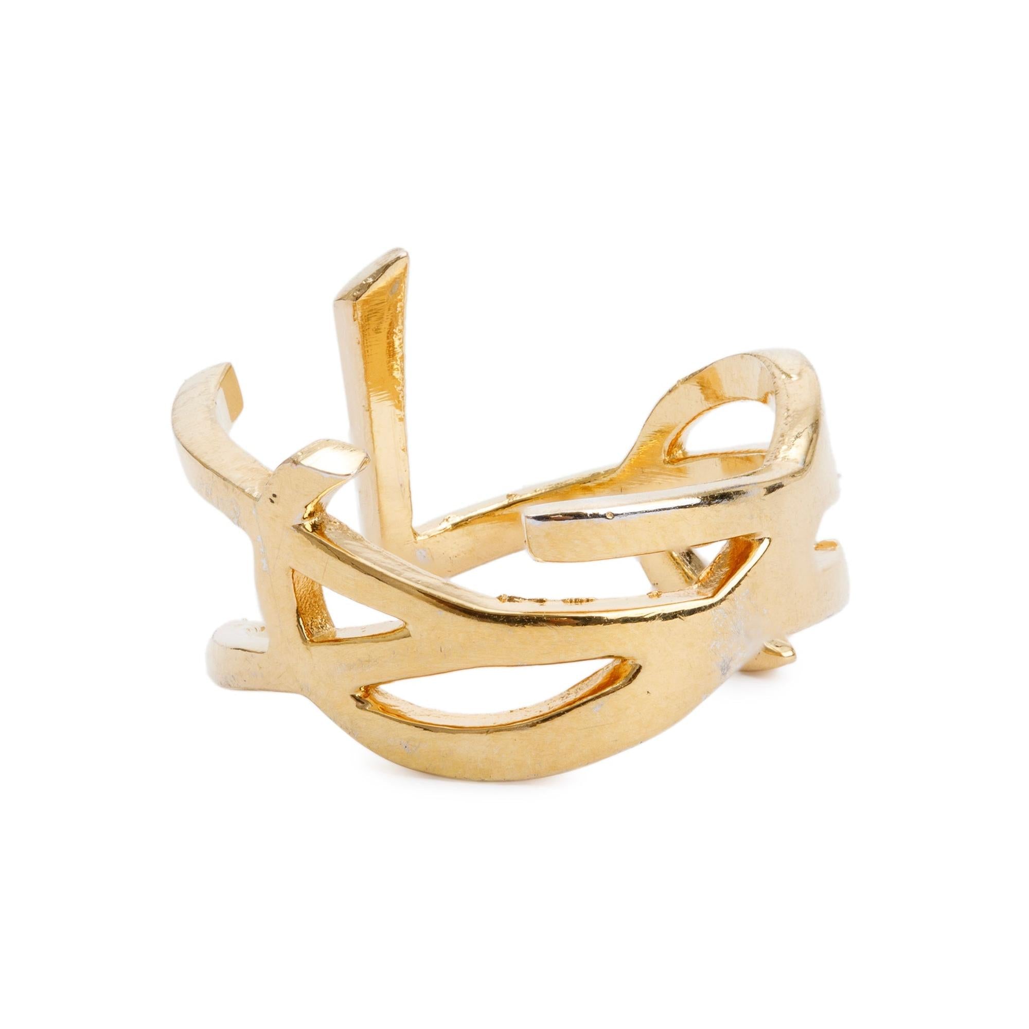 Saint Laurent Gold Plated YSL Logo Ring, Size 5