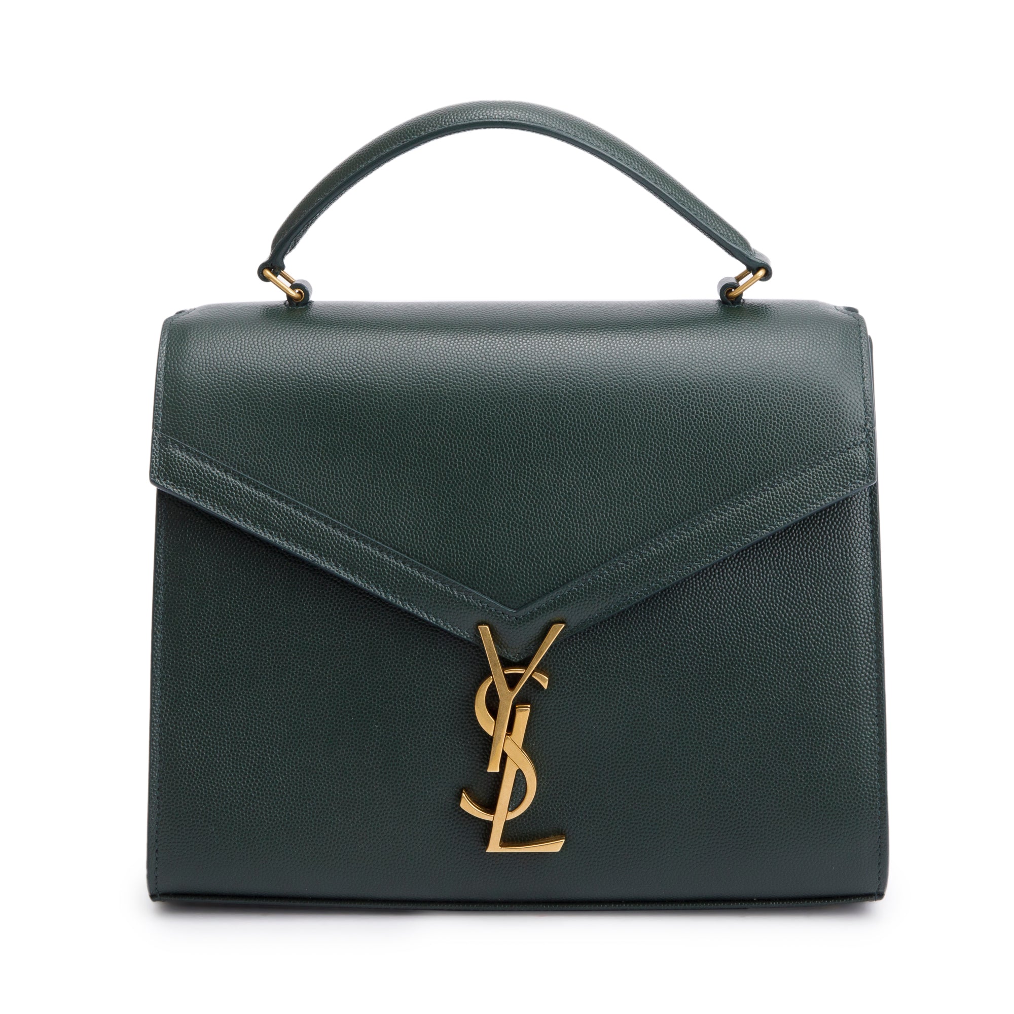Saint Laurent Green Grain De Poudre Leather Cassandra Medium Top Handle Bag